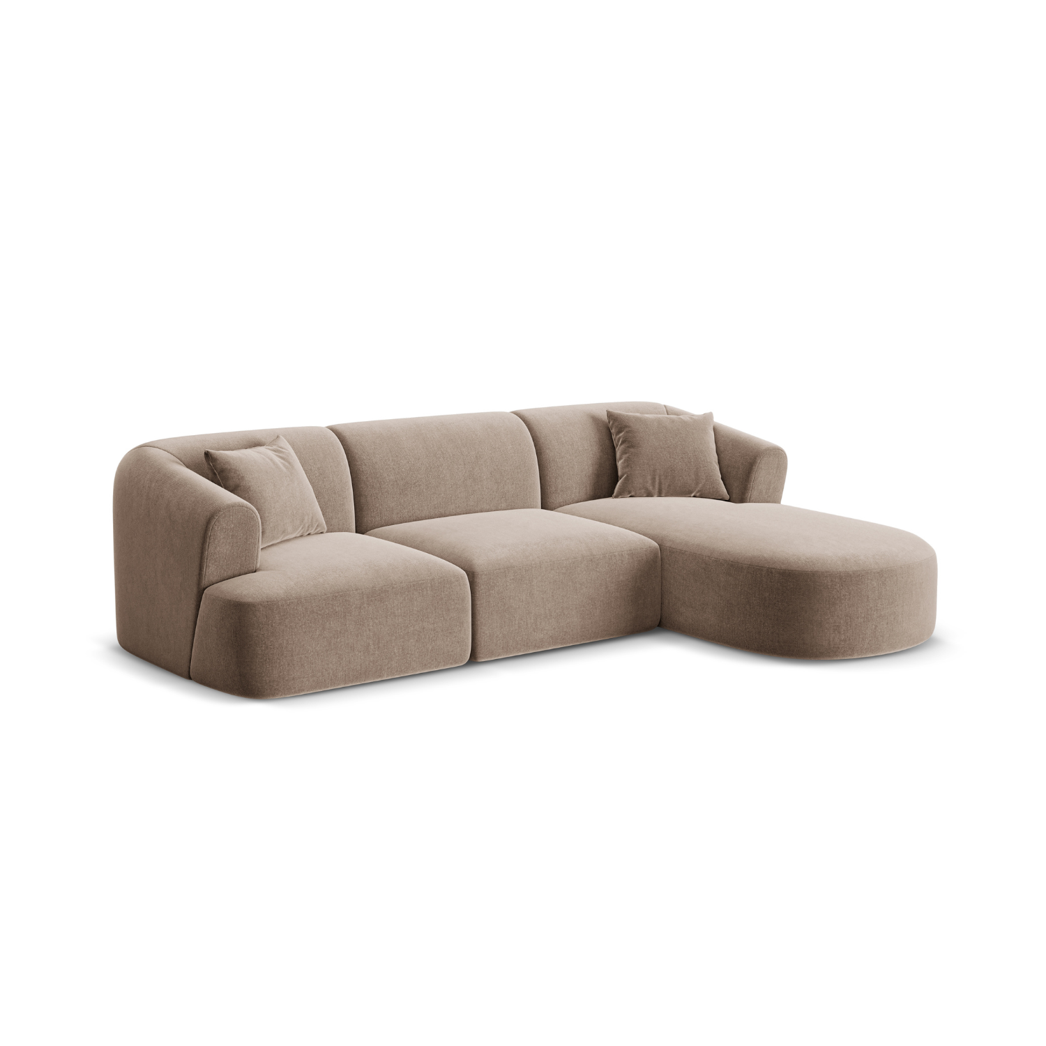 Right-facing velvet corner sofa for 4 people CAMPI dark beige