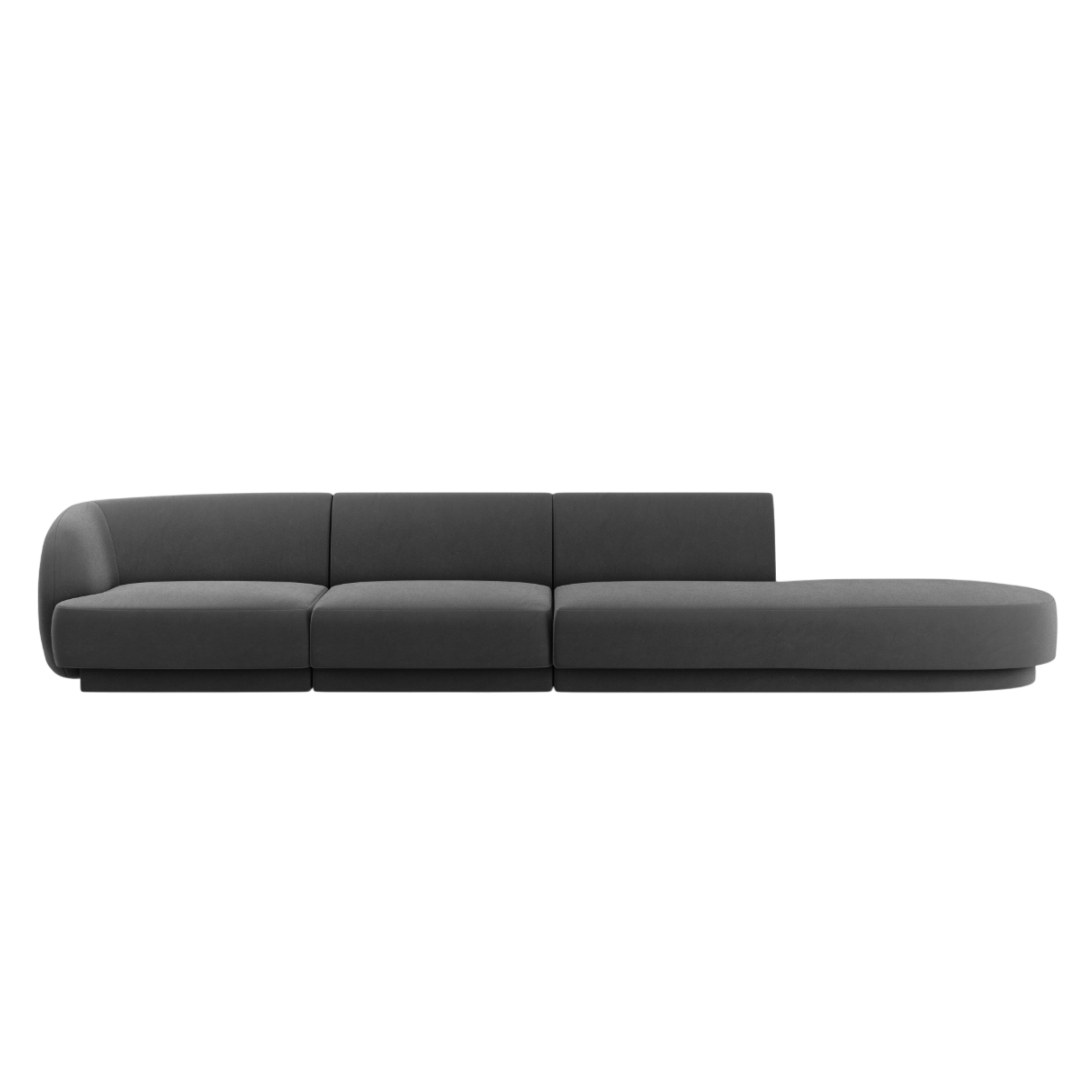 Velvet right-facing open 4-seater sofa MILEY dark gray