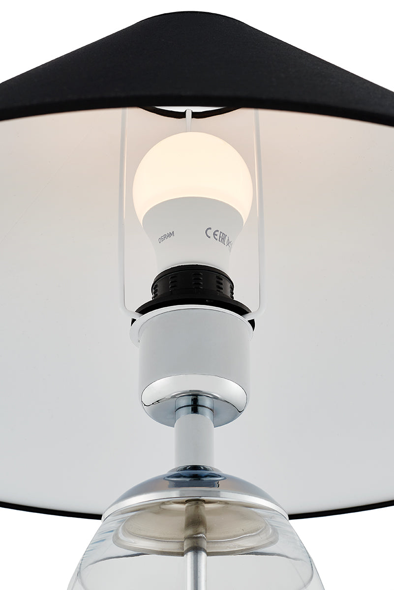 Tafellamp REA zwart met transparante voet en zilveren afwerking