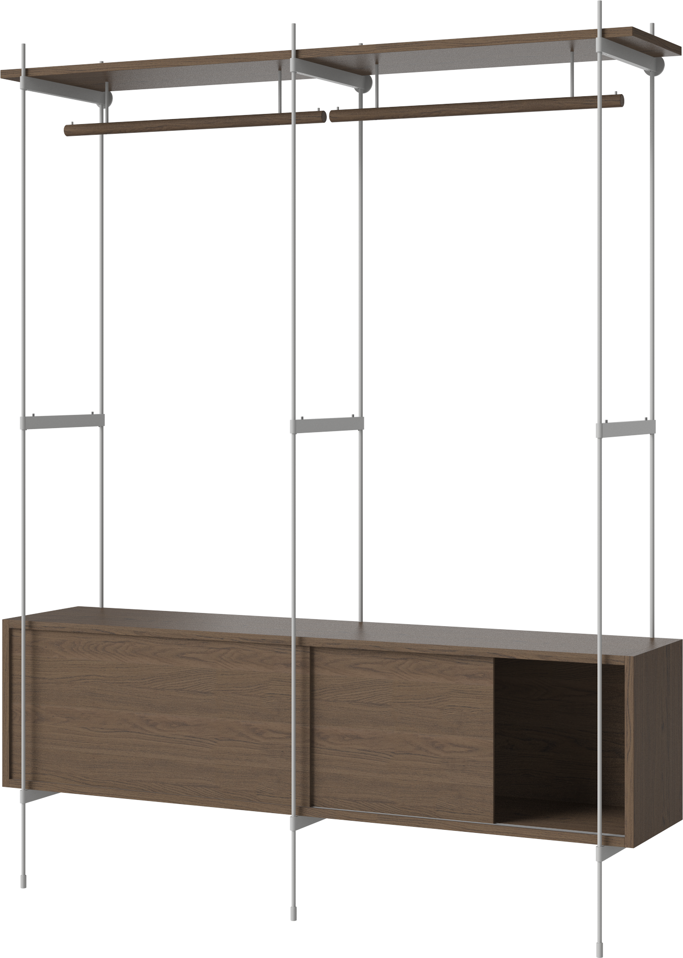 Boekenkast met kapstok ROD donker eikenfineer met stalen frame