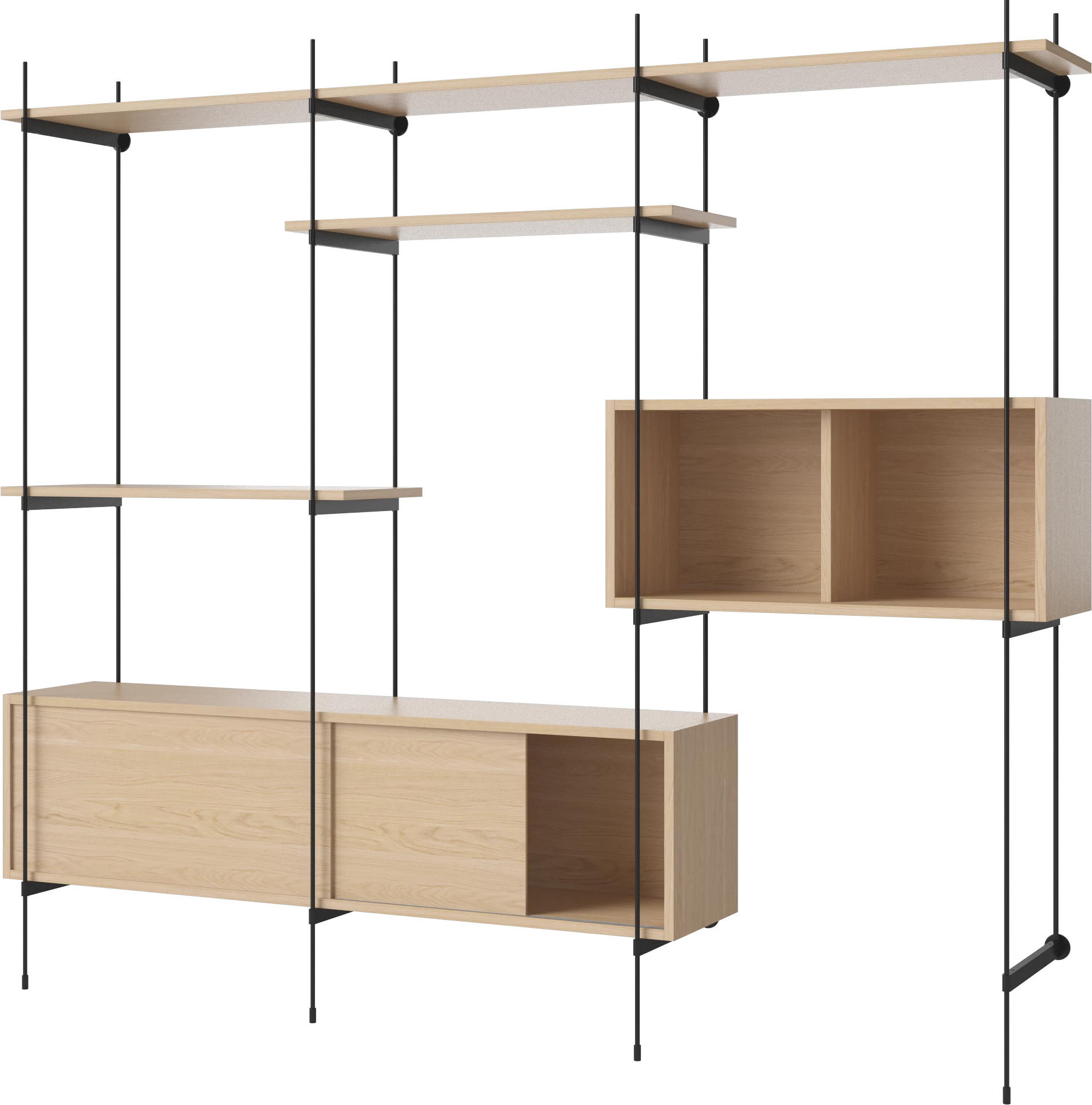 Boekenkast met kasten ROD gebleekt eikenfineer met zwarte rand