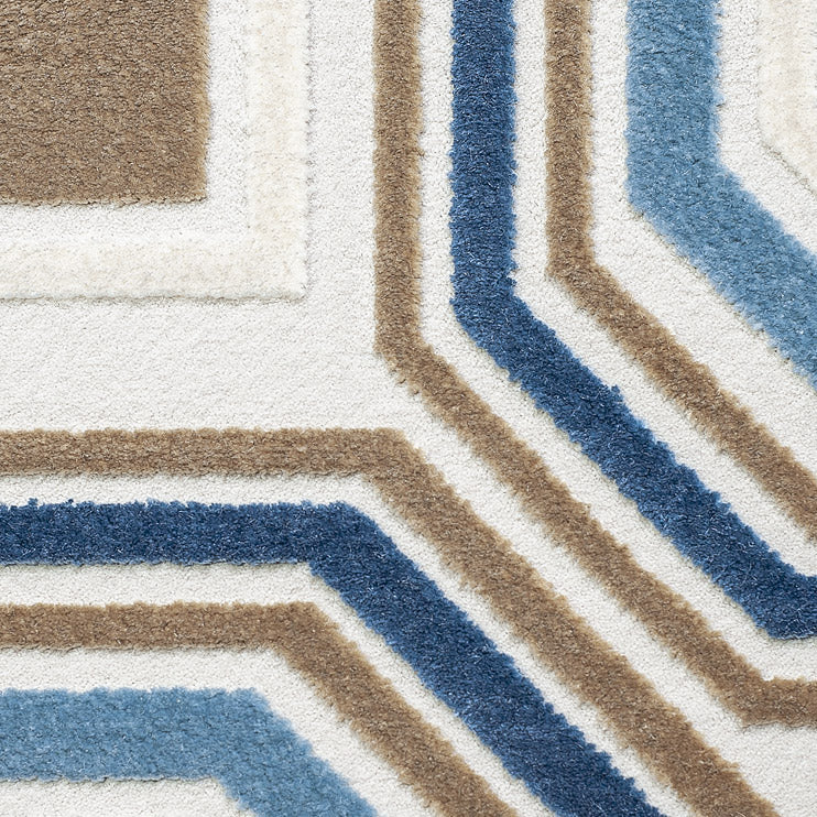 TAPIJT ROYAL beige met blauw geometrisch patroon