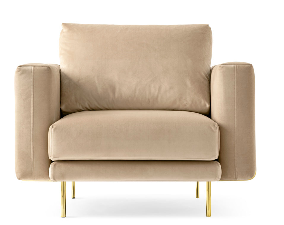 Gestoffeerde ROD fauteuil met gouden basis