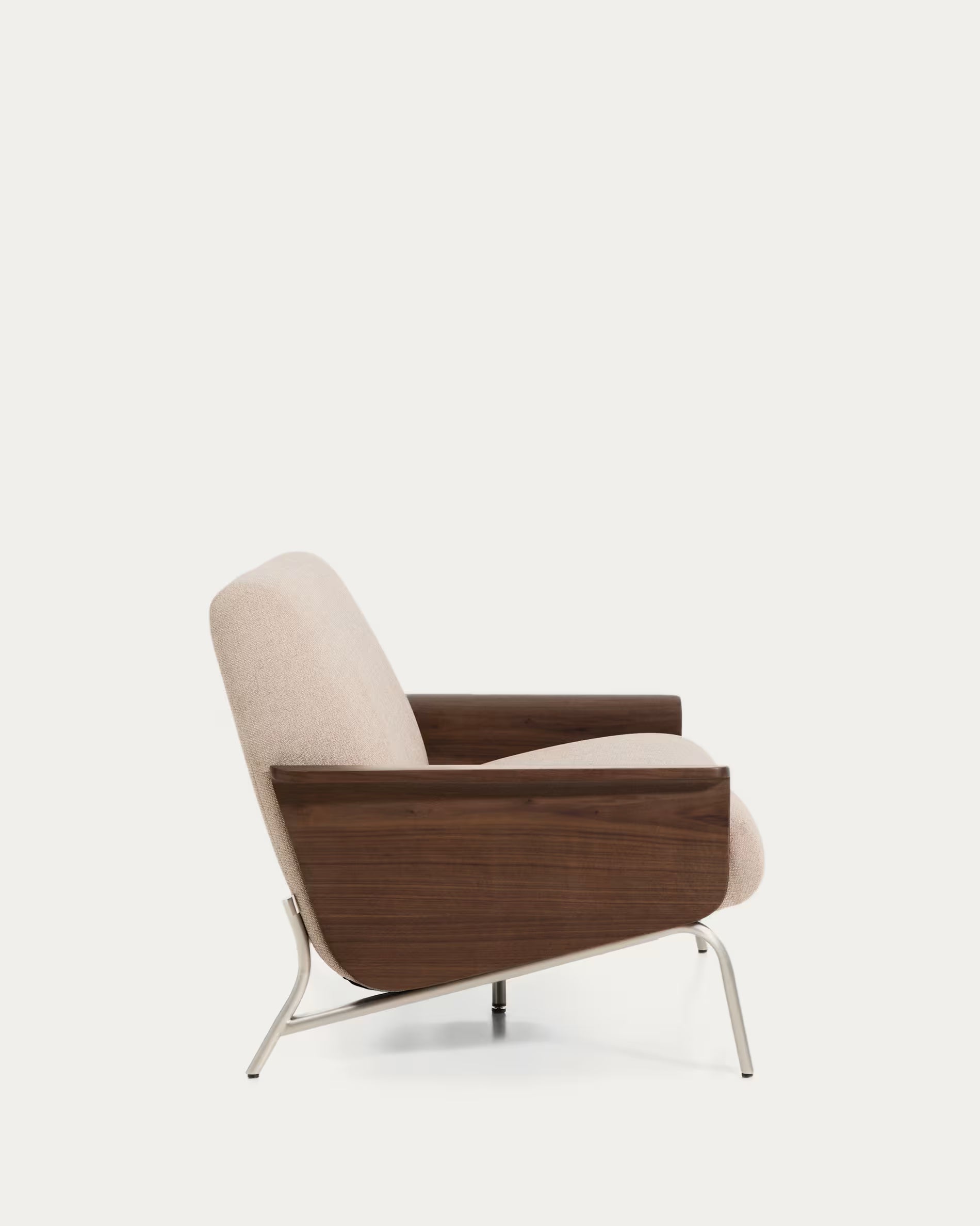 Sofa 2-sitzig AMSEN hellbraun mit Nussbaum-Sperrholz und Stahlbasis