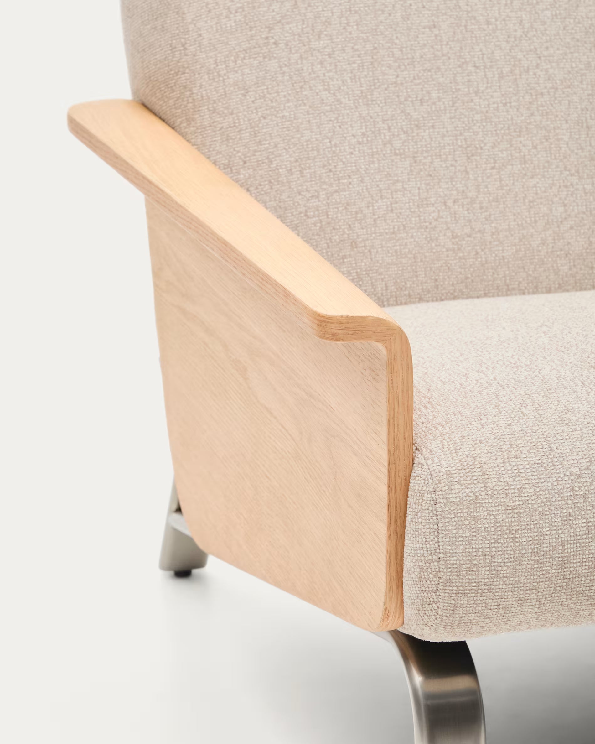 Sofa 2-zits AMSEN beige met eiken multiplex en stalen basis