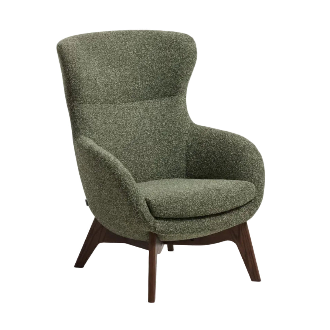 Fauteuil ADIRAN groen chenille met een donkere eiken basis