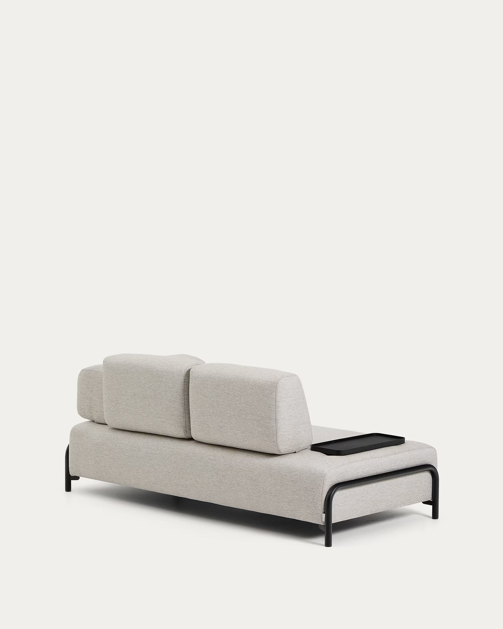 2-seater right-facing sofa with tray COMPO gray-beige with black base