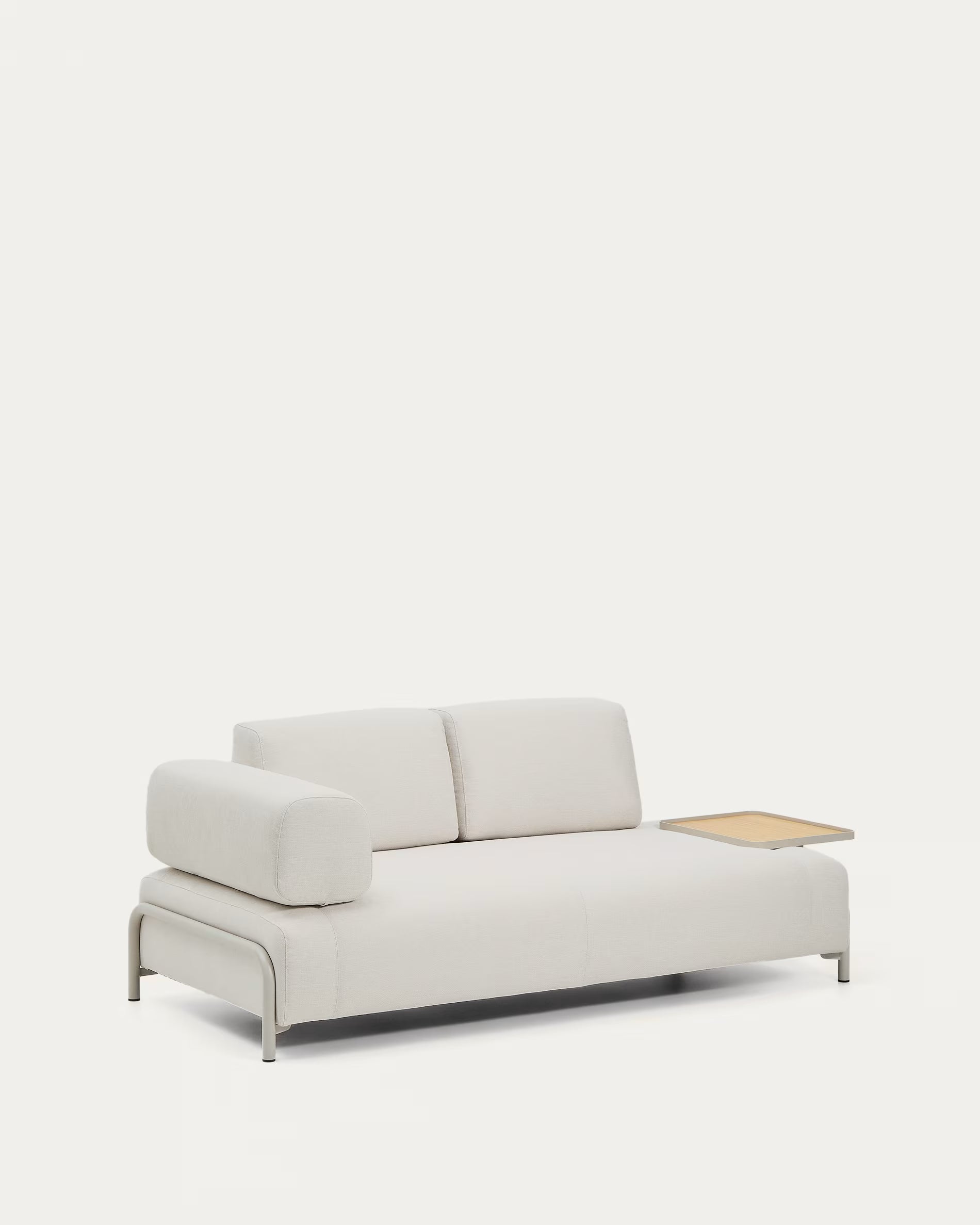 Left-facing 2-seater sofa with shelf COMPO beige with beige base