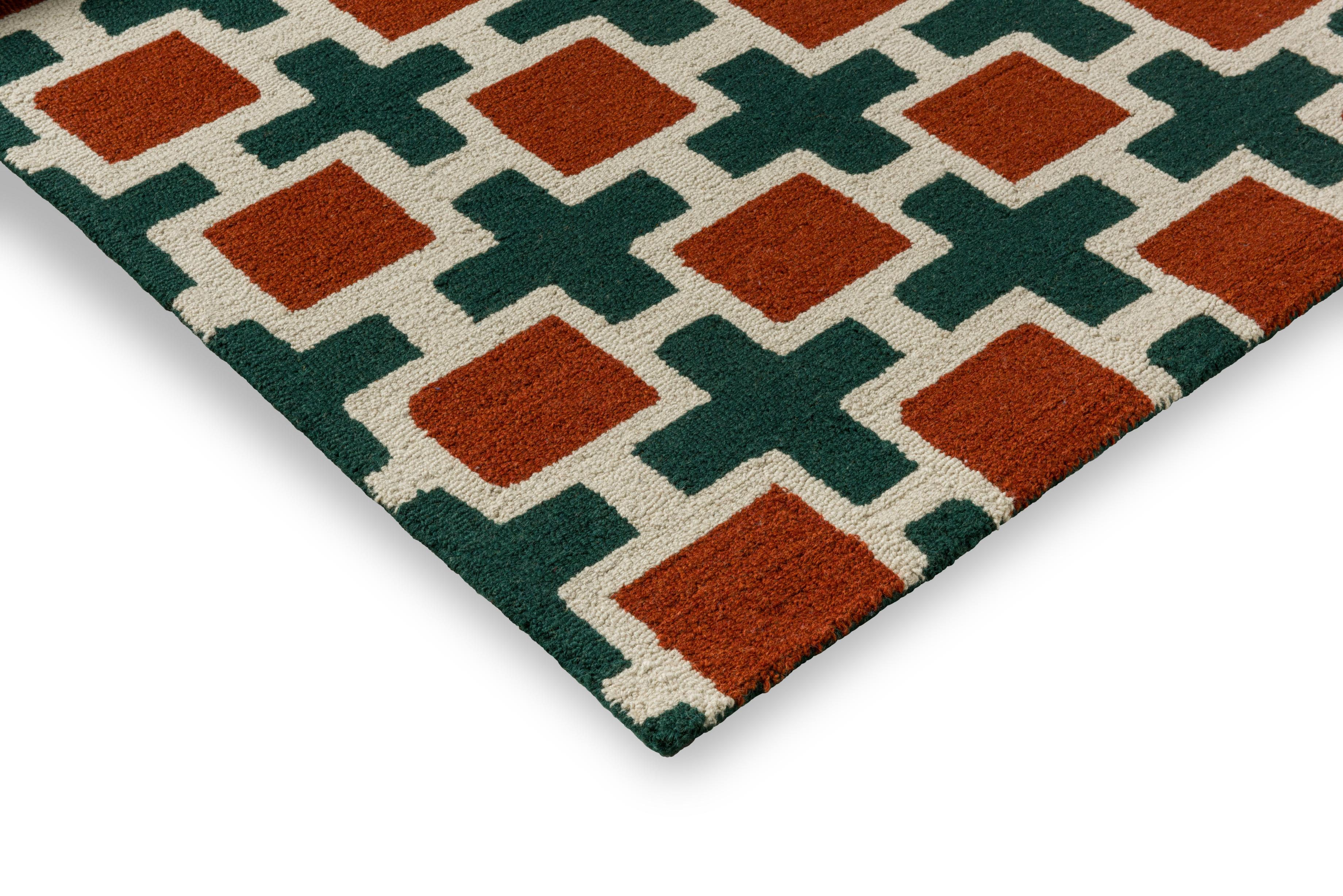 HATCH RUST rug in red with green and beige