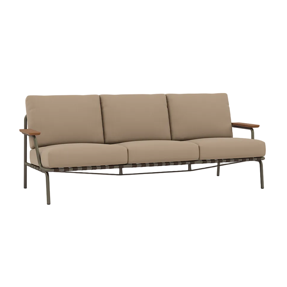 Sofa mit Armlehnen für den Außenbereich 3-sitzig SETTLE braun mit taupefarbener Basis