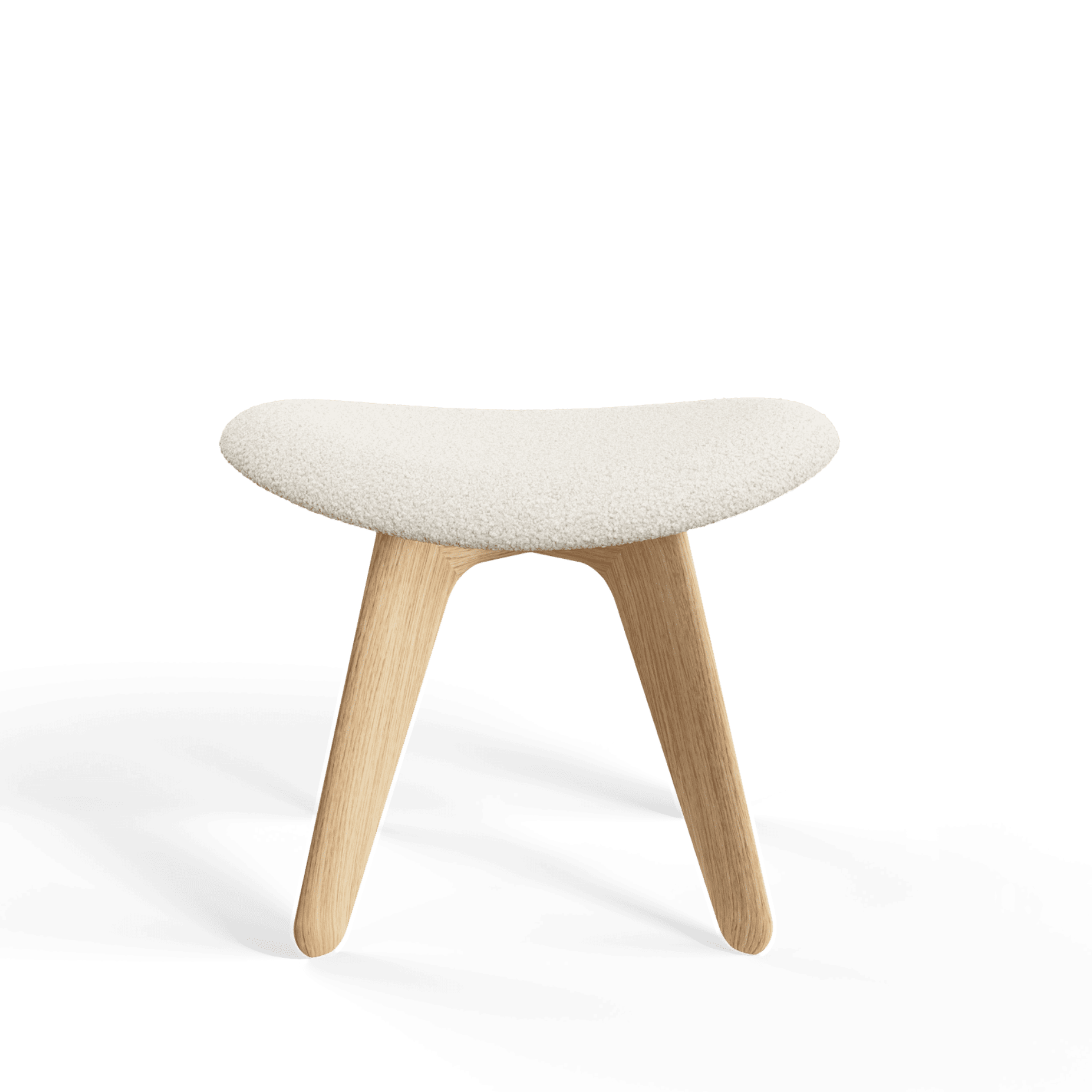 Beige boucle voetensteun SLAB met eikenhouten basis