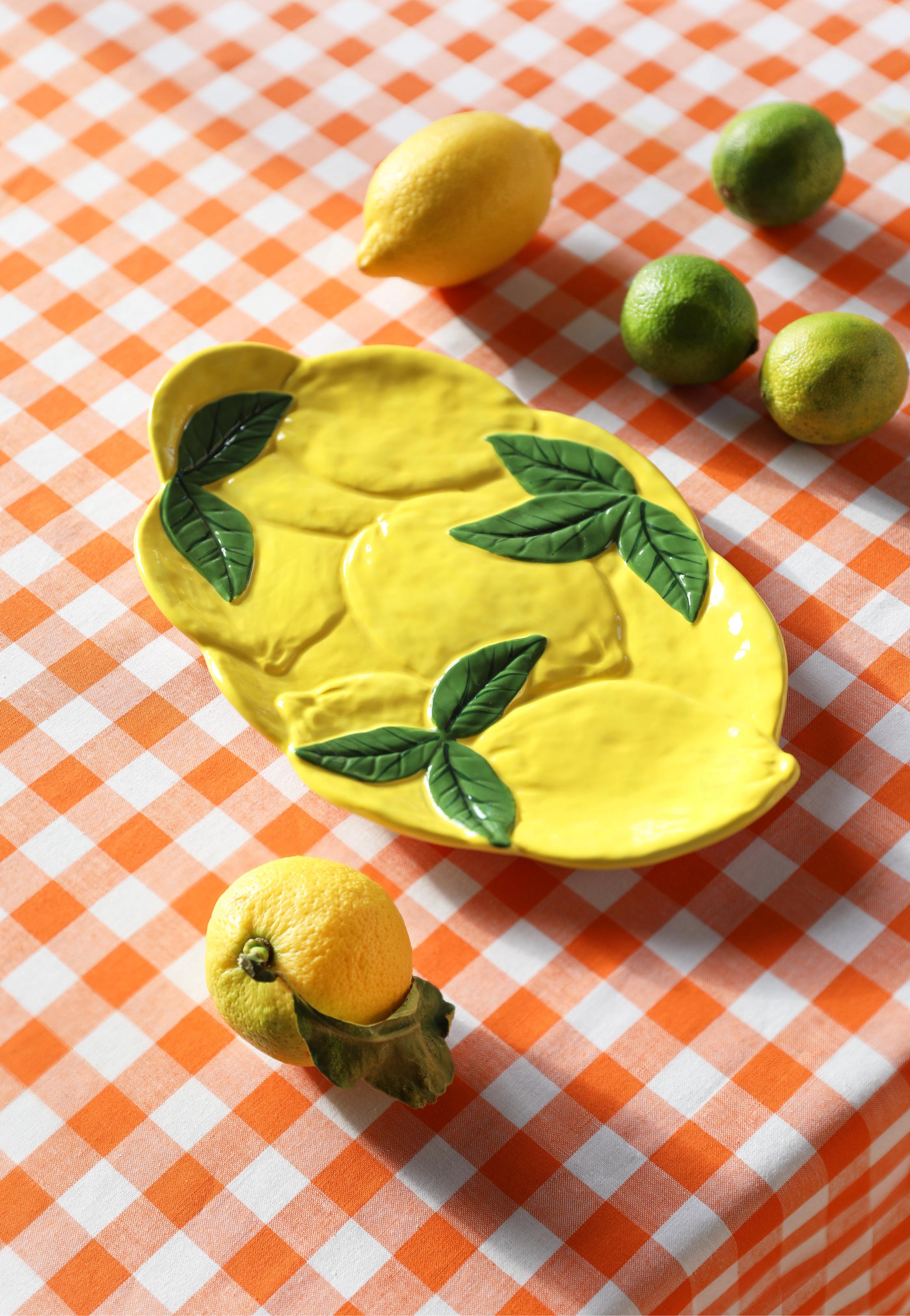 Gele LEMON schaal met groen