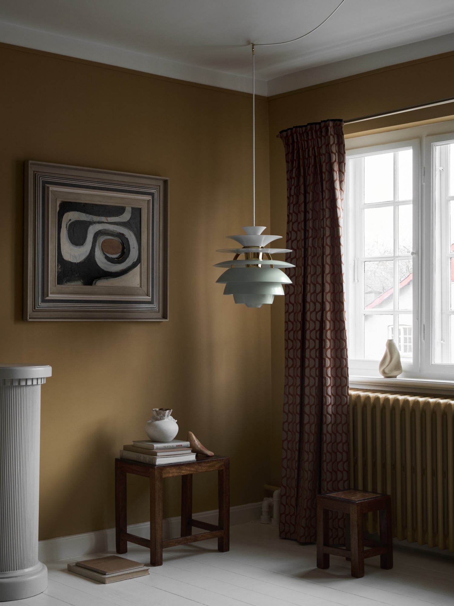 Hanglamp PH SNOWBALL vuilgroen met messing afwerking