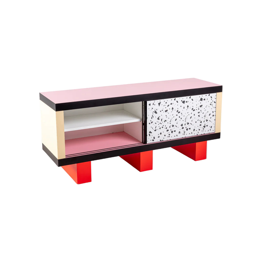 Commode SUPERCABINET TERRAZZO wit met roze en rood