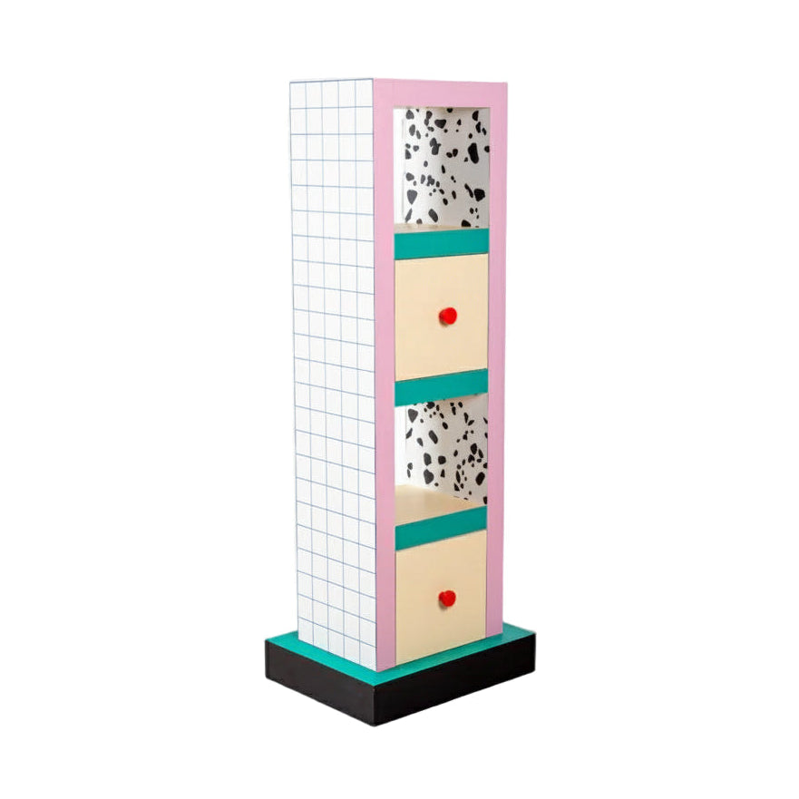 Badmeubel SUPERSHELF BLAUW RASTER wit met roze en geel