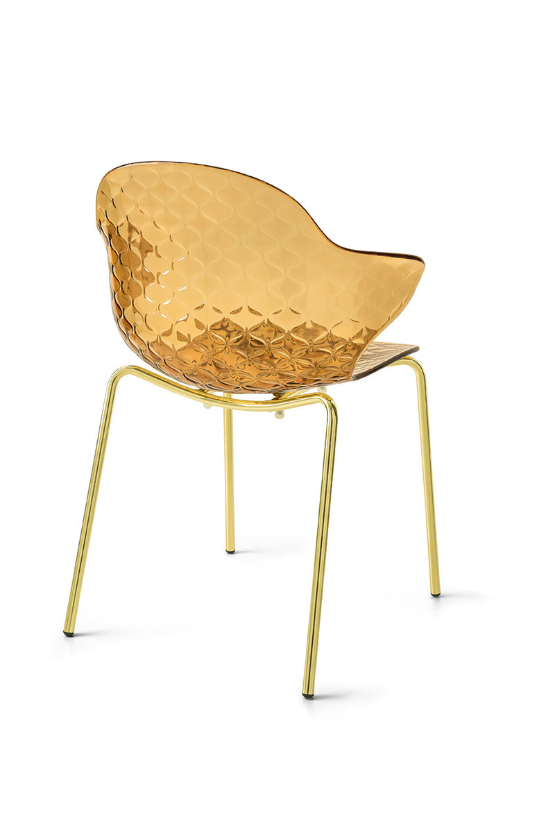 SAINT TROPEZ chair with a brown seat and a golden metal base