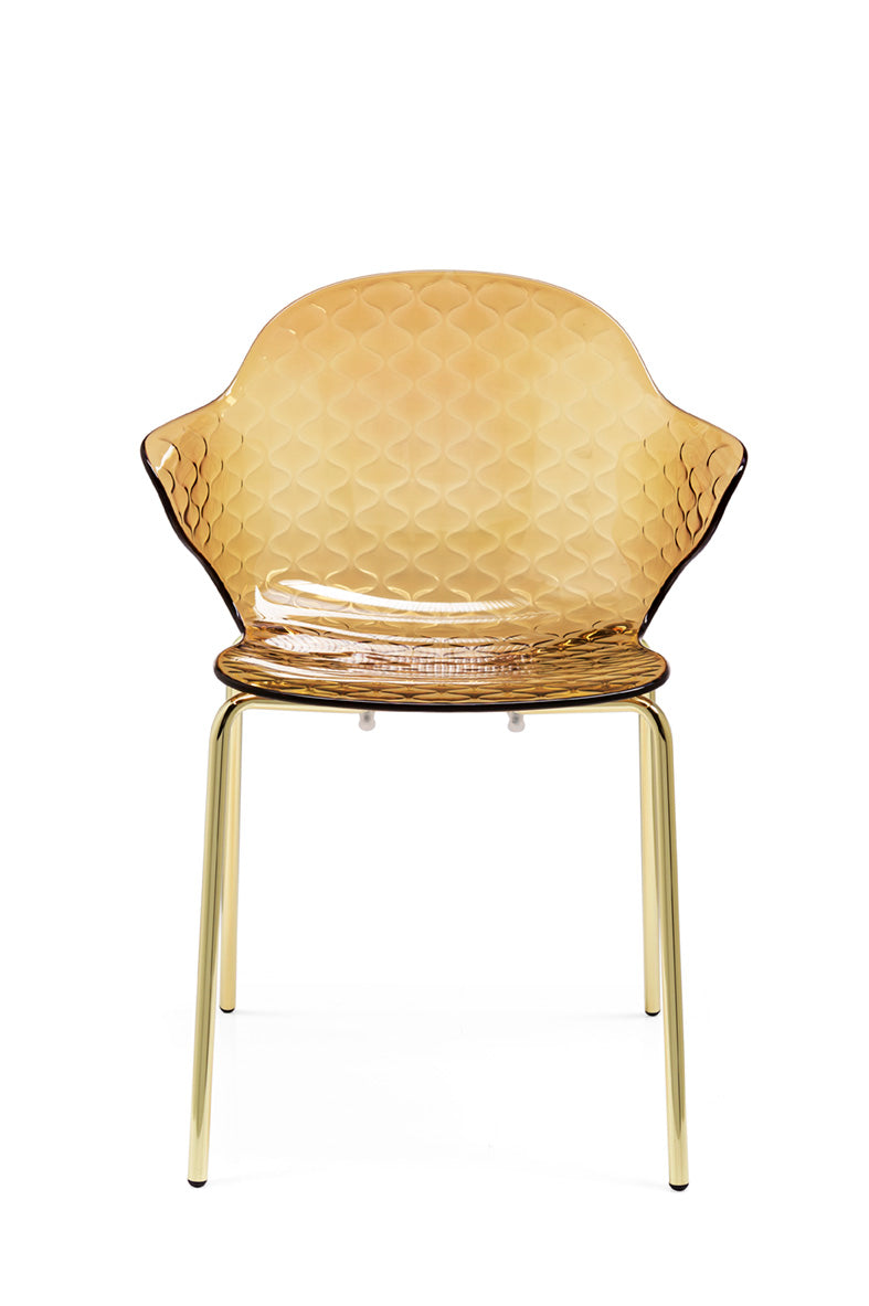 SAINT TROPEZ chair with a brown seat and a golden metal base