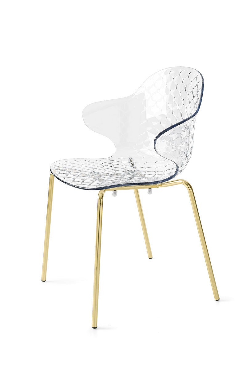 SAINT TROPEZ chair with a transparent seat and a golden metal base