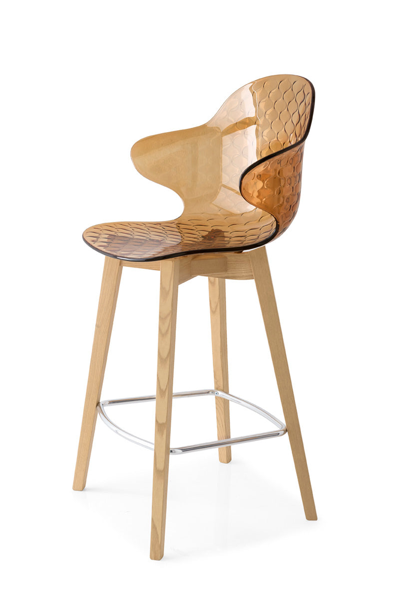 Barhocker SAINT TROPEZ mit braunem Sitz und heller Holzunterkonstruktion