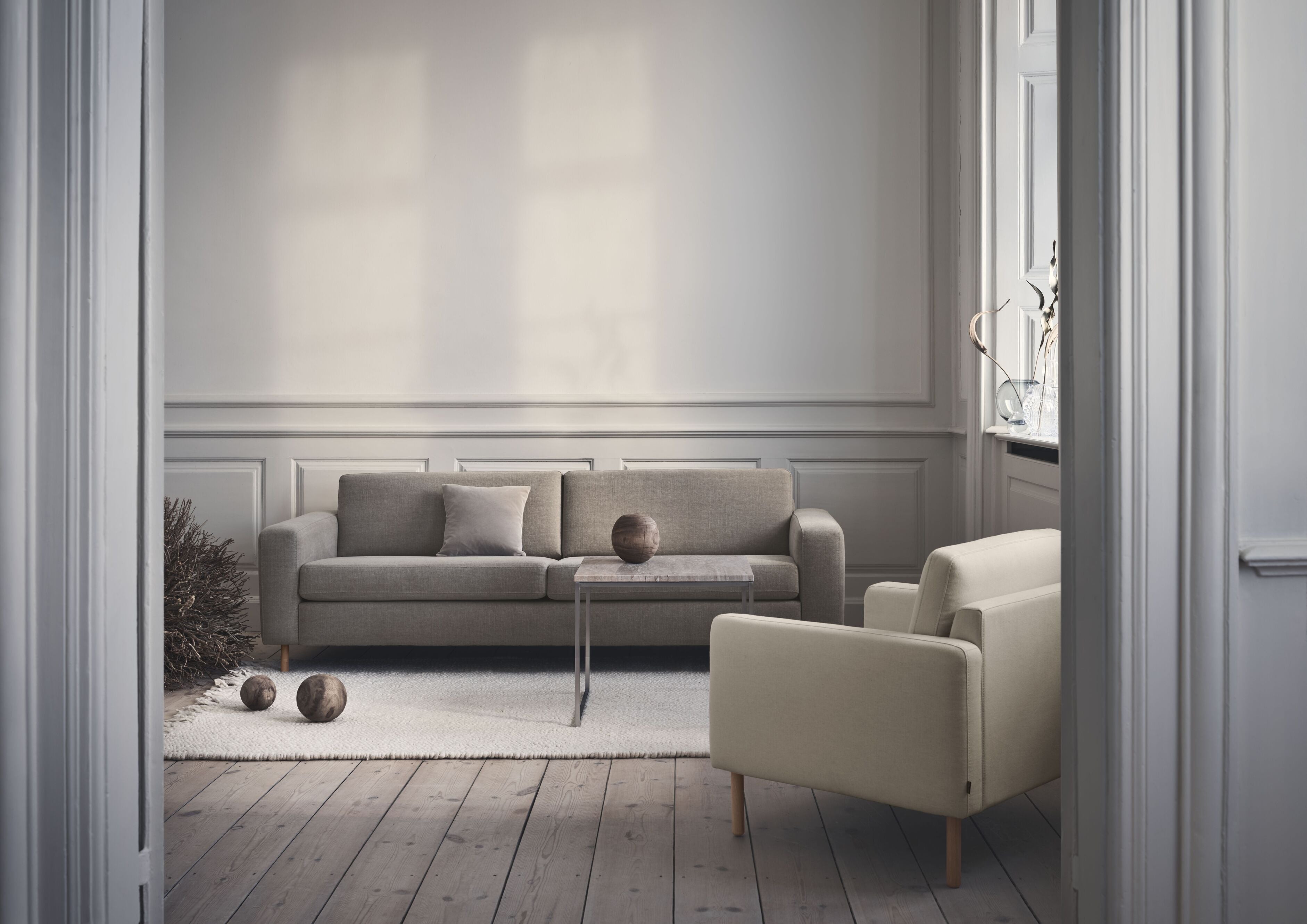 Sofa 3-zits SCANDINAVIA met een basis van donker eikenhout