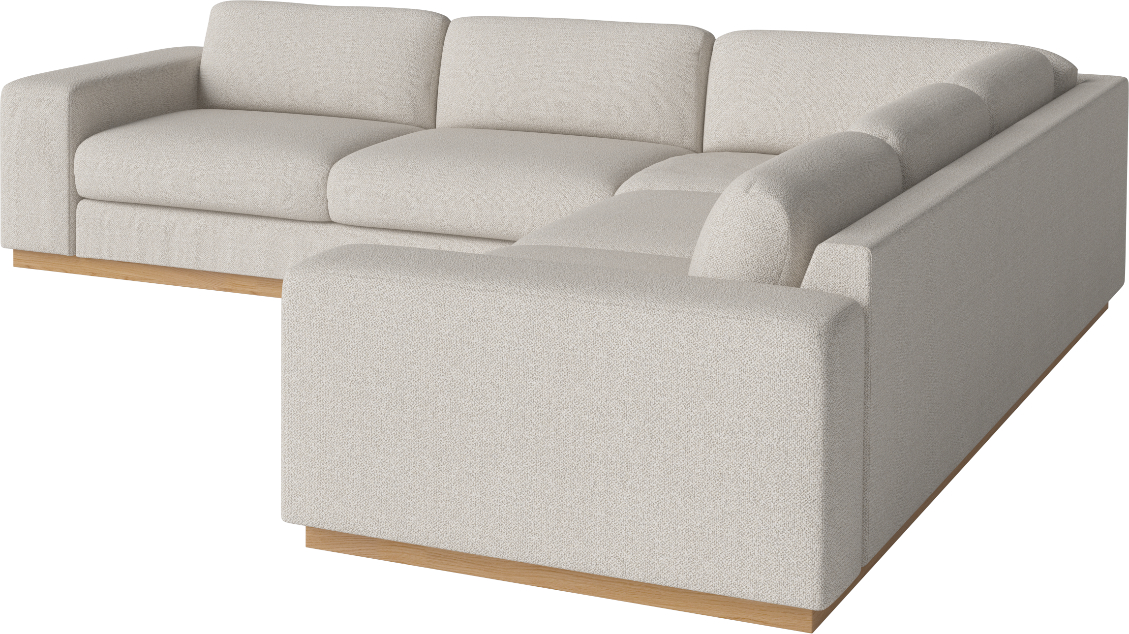Symmetrische hoekbank SEPIA met eikenhouten basis