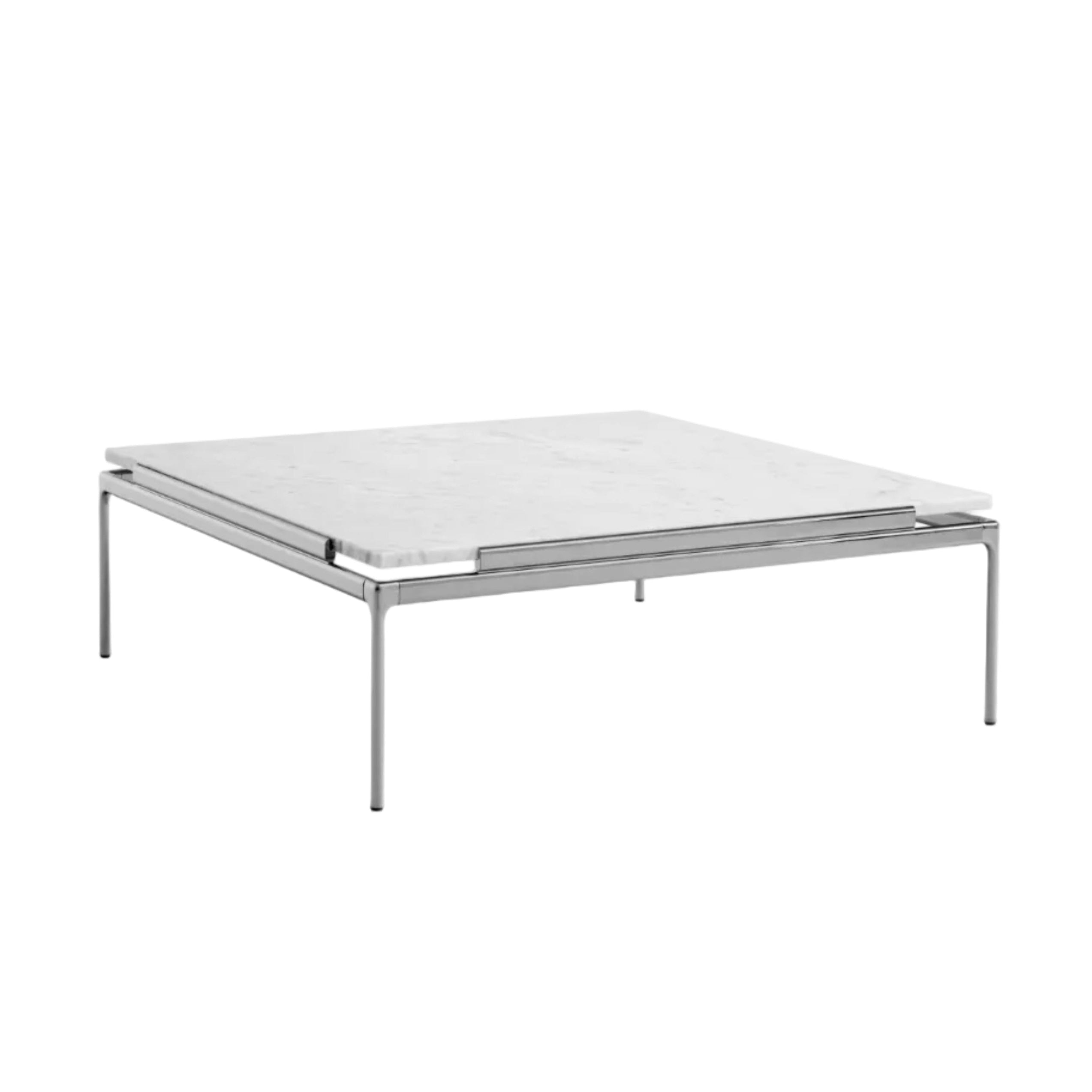 Vierkante salontafel SETT LN13 met een witte marmeren blad en een verchroomde basis