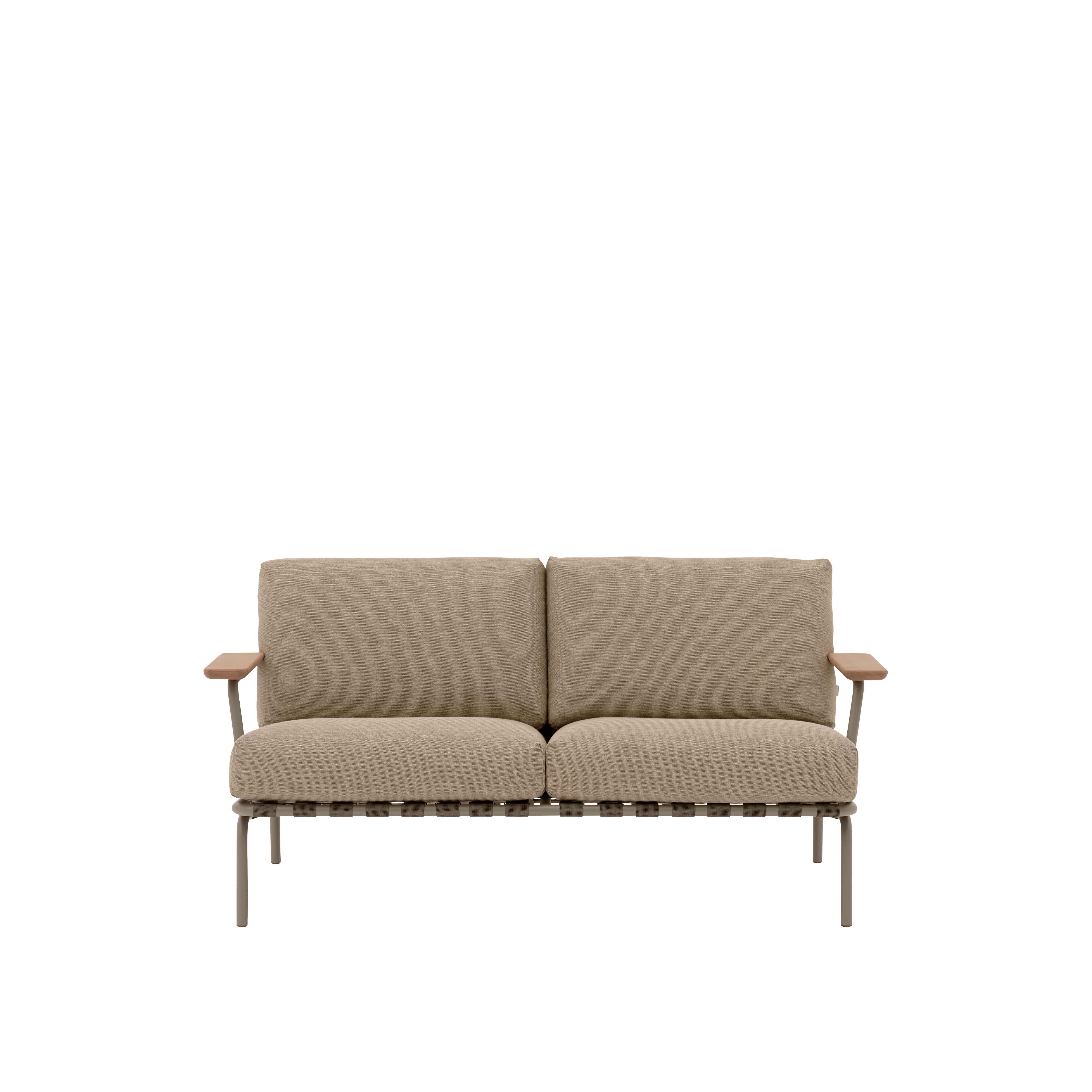 Sofa mit Armlehnen für den Außenbereich 2-sitzig SETTLE braun mit taupefarbener Basis