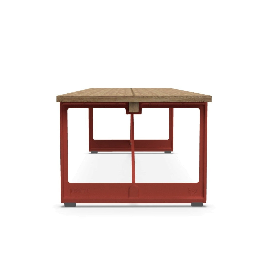 Bank BRUT van eikenhout met een rode basis