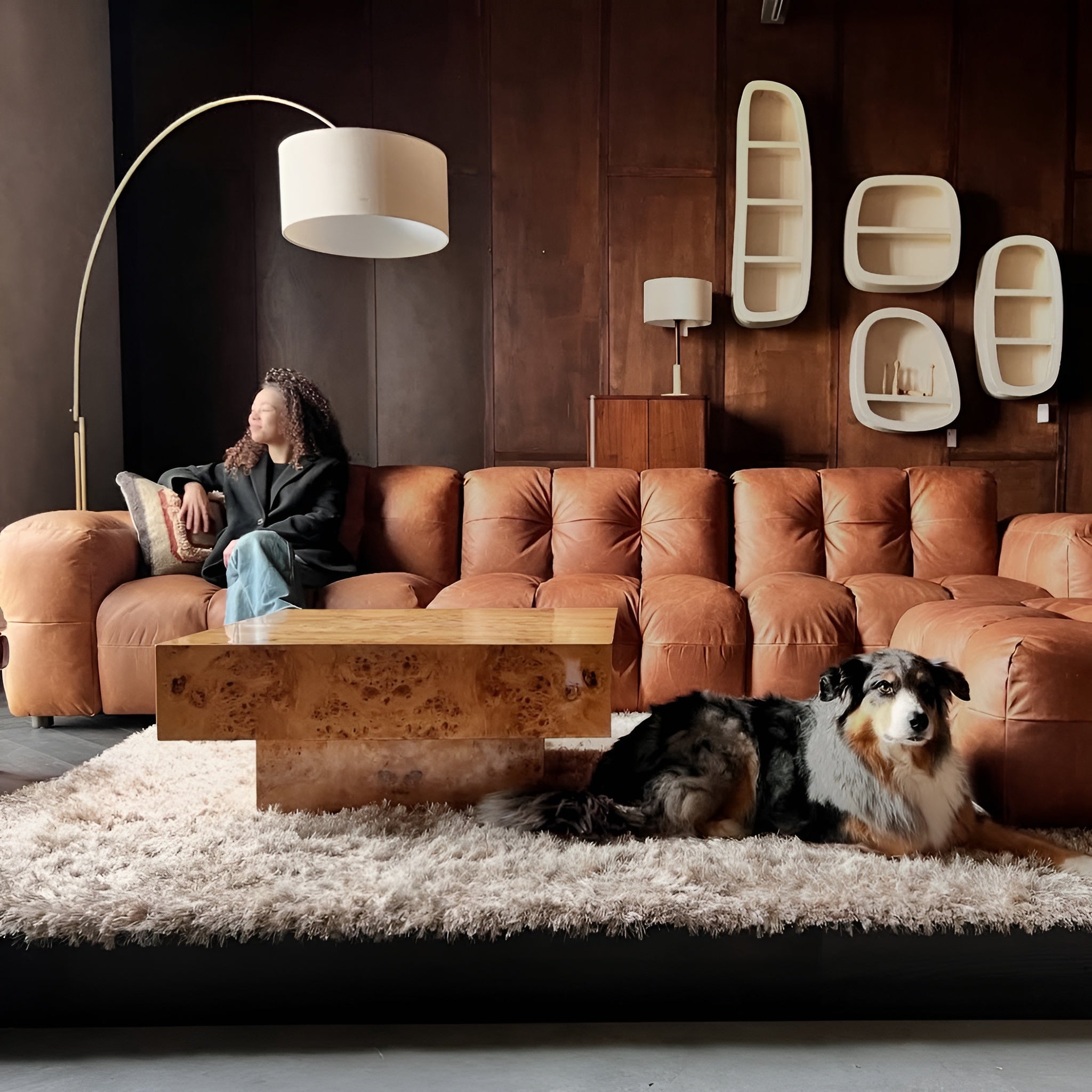 4.5-seater HACKMAN sofa in cognac leather