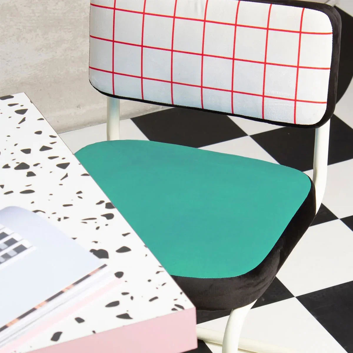 SUPERSTOOL RED GRID turquoise bar stool with white base