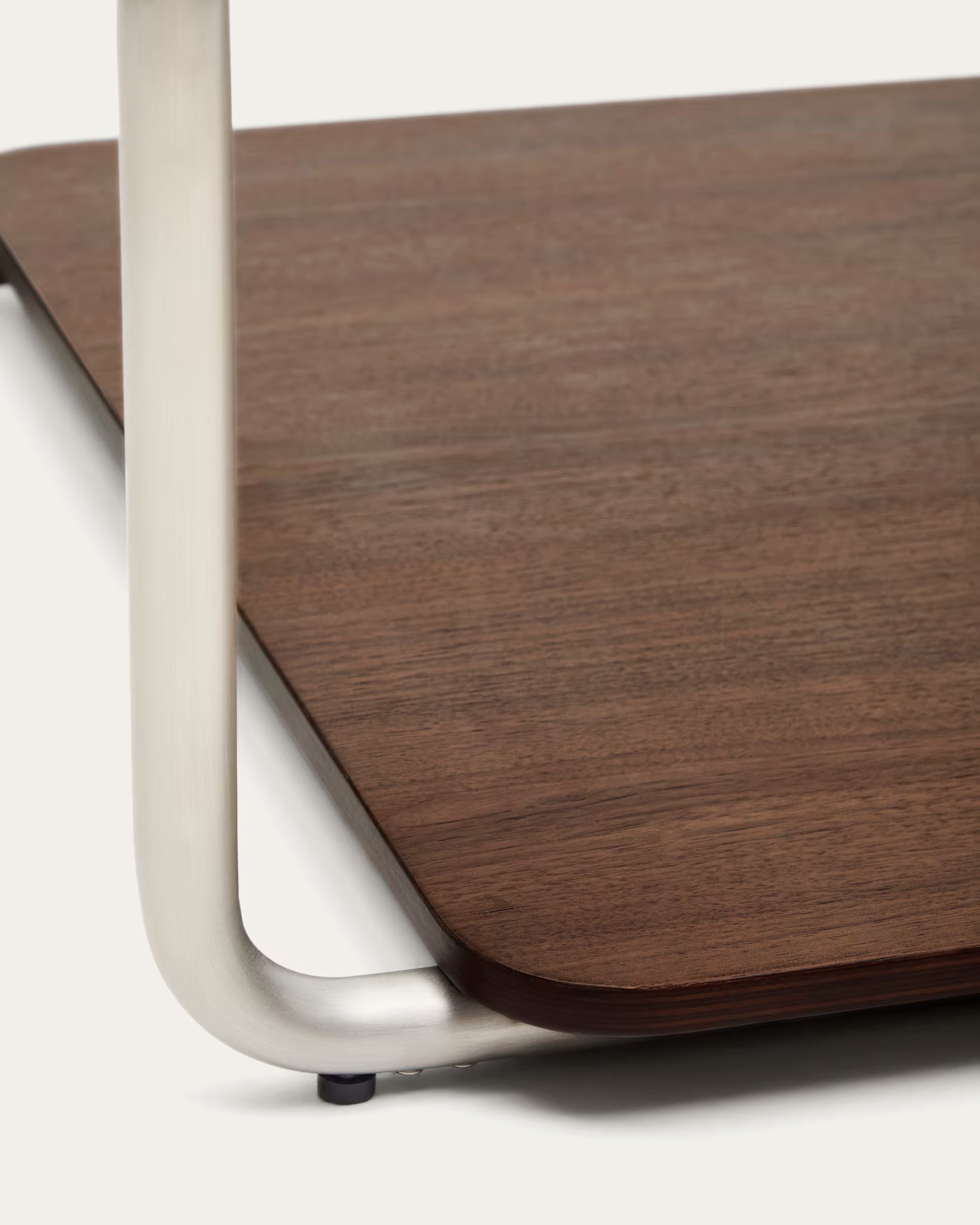 Tafeltje TARSEL donkerbruin notenhoutfineer met stalen basis