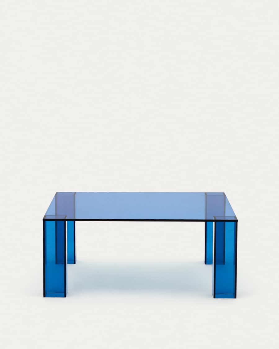 Vierkante salontafel ADULARIA blauw gehard glas