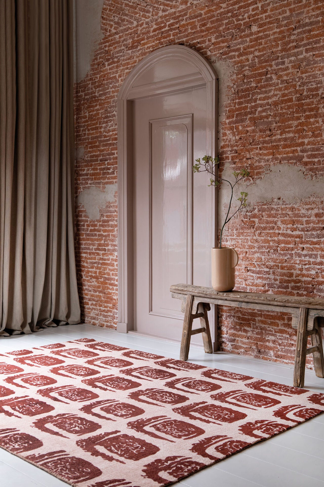 Woodblock rug pink-borde