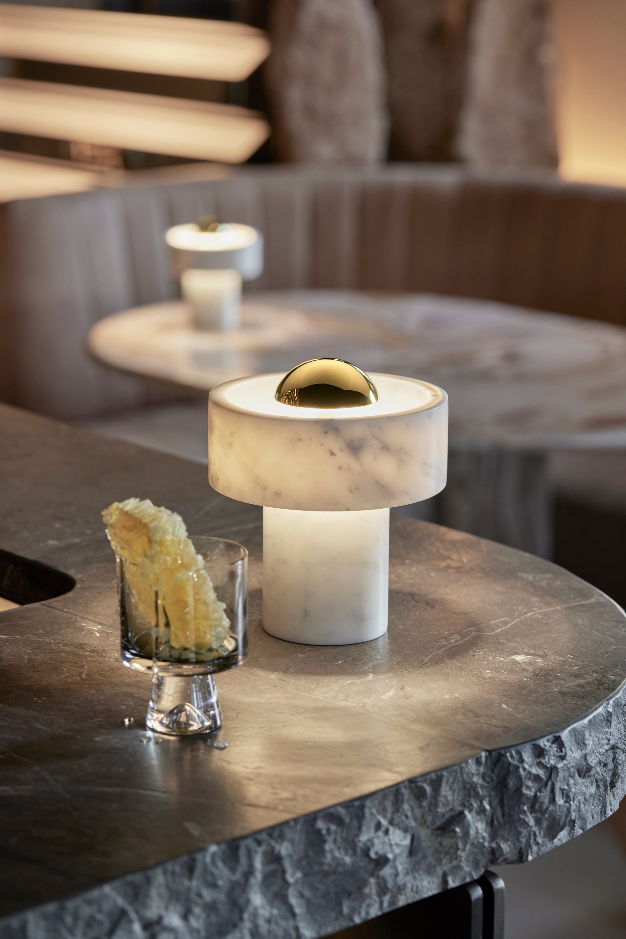 Portable lamp stone marble with golden finish