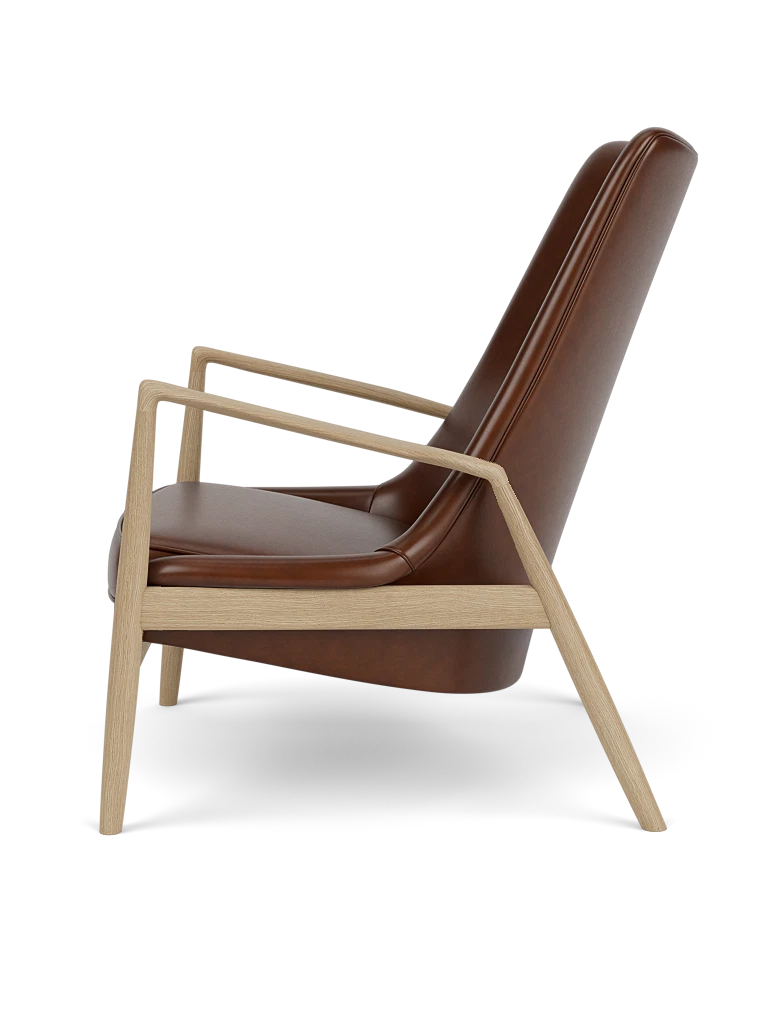 Sessel mit hohem Rücken THE SEAL braunes Leder mit Eichenbasis