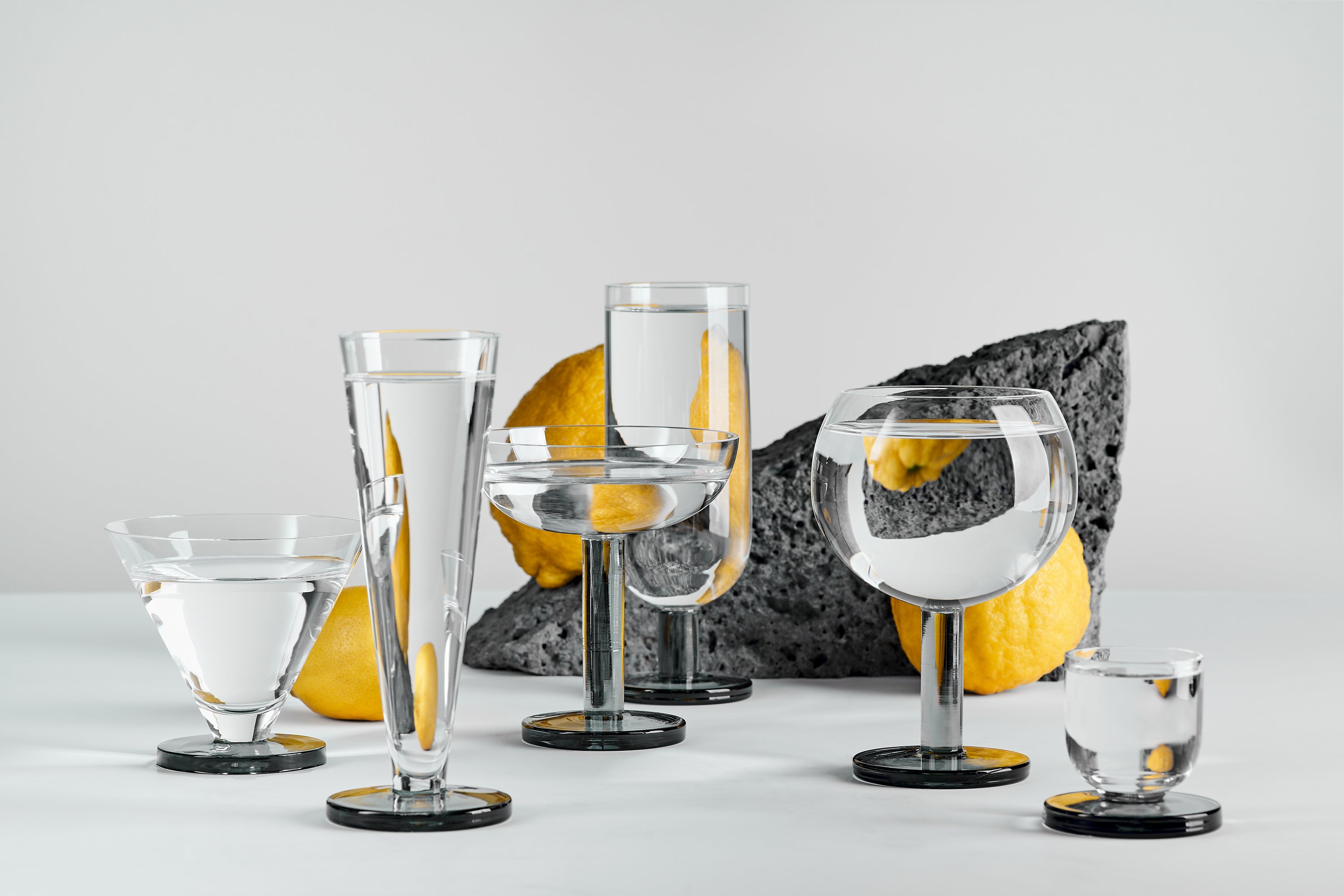 Set of glasses for puck glass cocktails