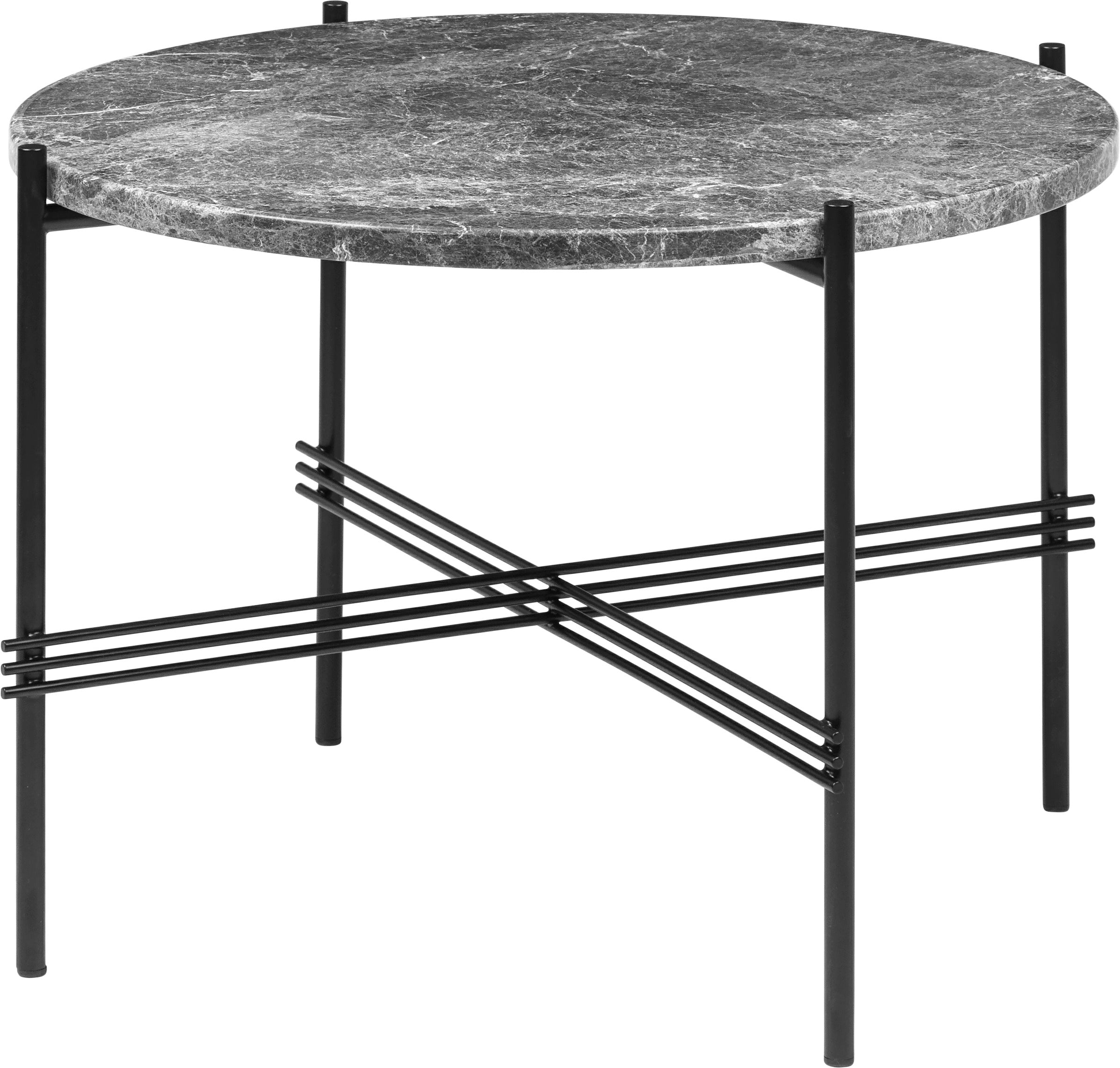 Round coffee table TS gray marble with black base