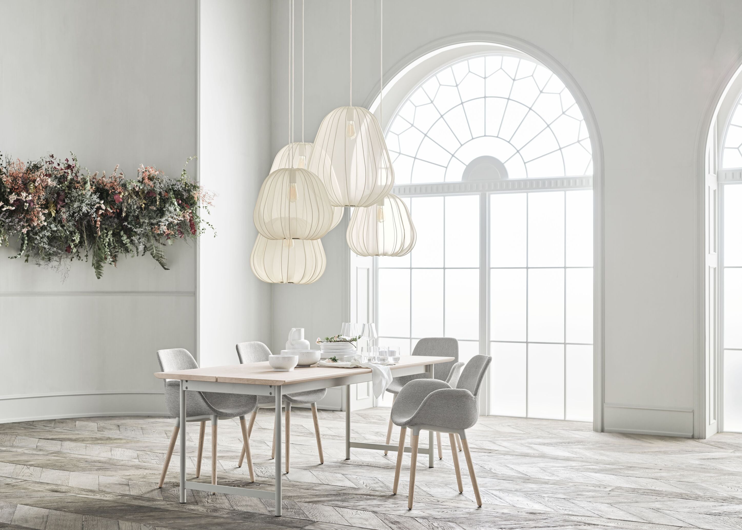 Stoel met armleuningen SEED wit met gebleekte basis