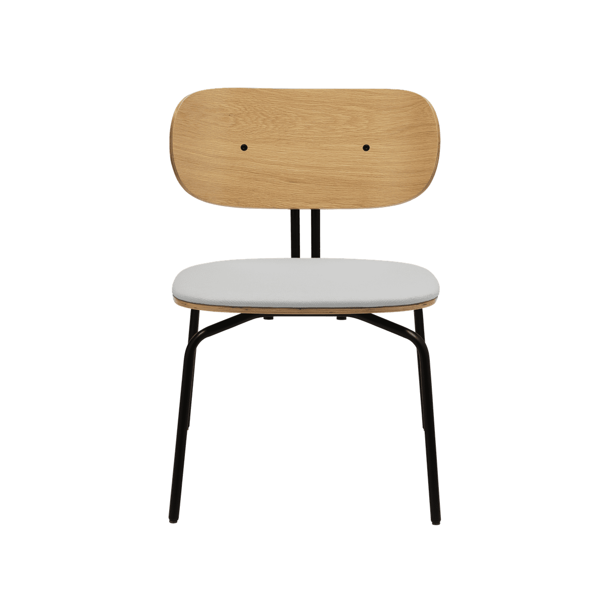 Neugieriger babyblauer Sessel mit einer schwarzen Basis