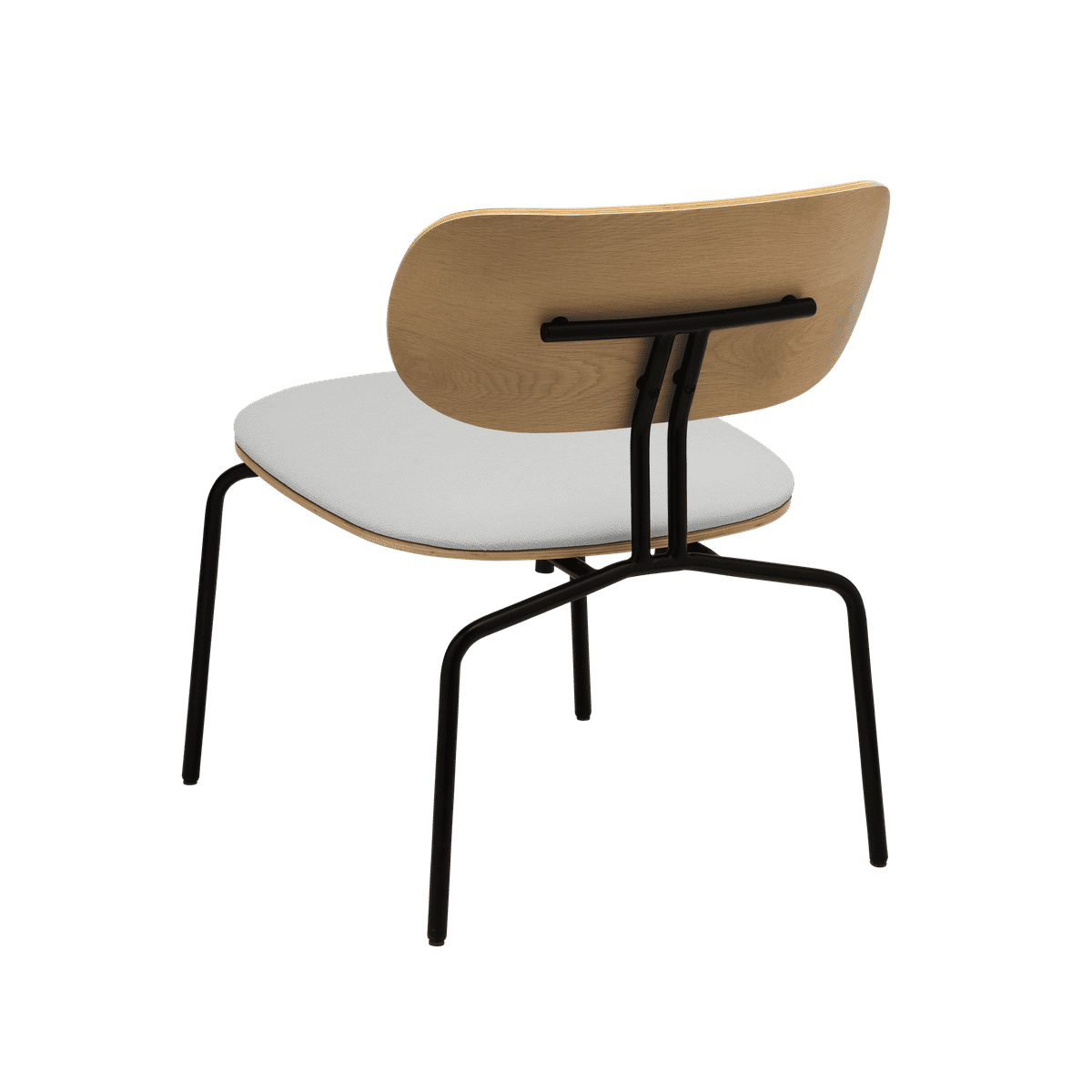 Neugieriger babyblauer Sessel mit einer schwarzen Basis