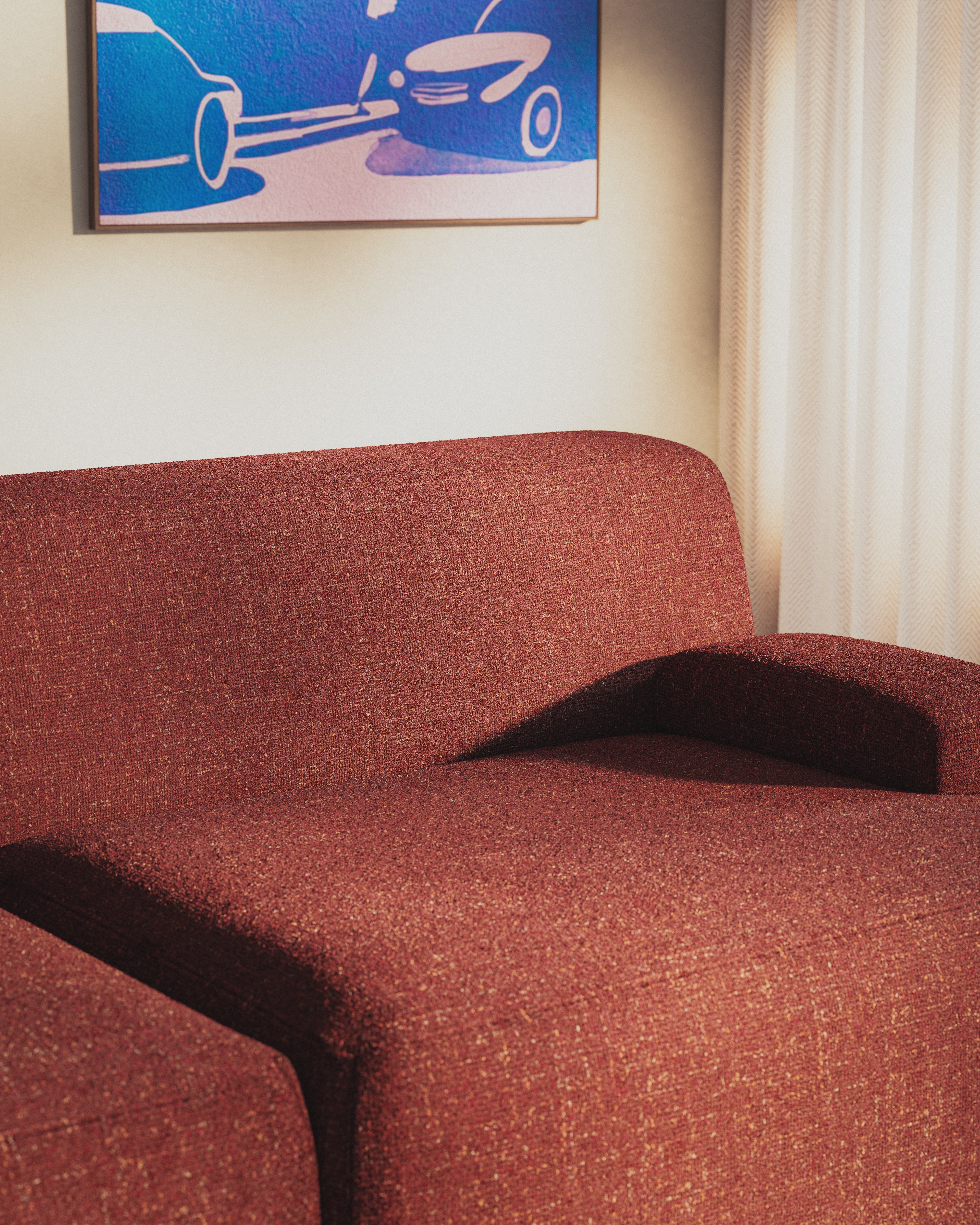 Modulaire 3-zits hoekbank UMI kastanjebruin rood