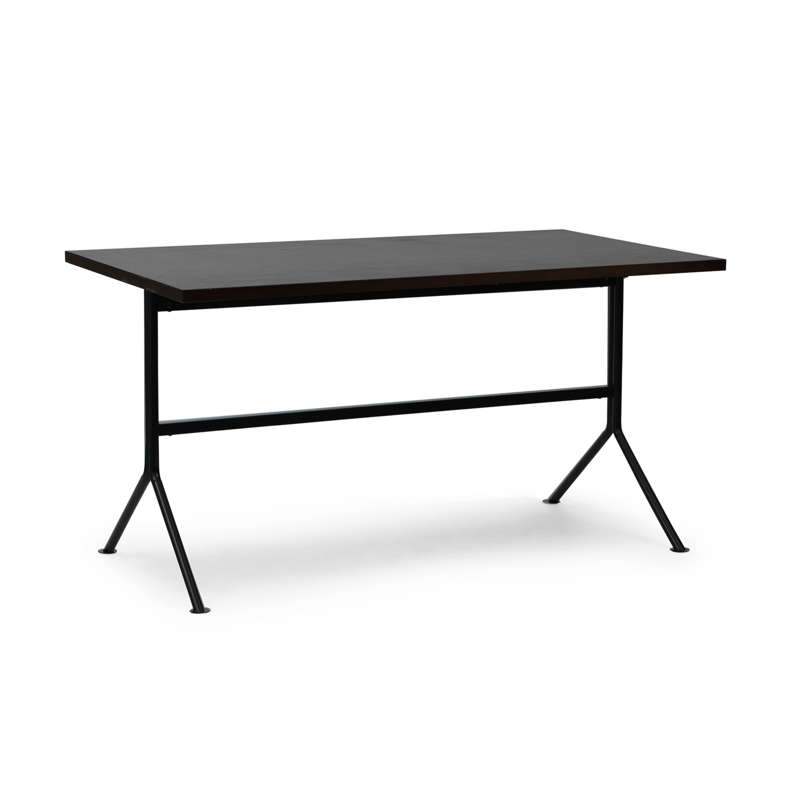 Dark brown Kip desk with a black base