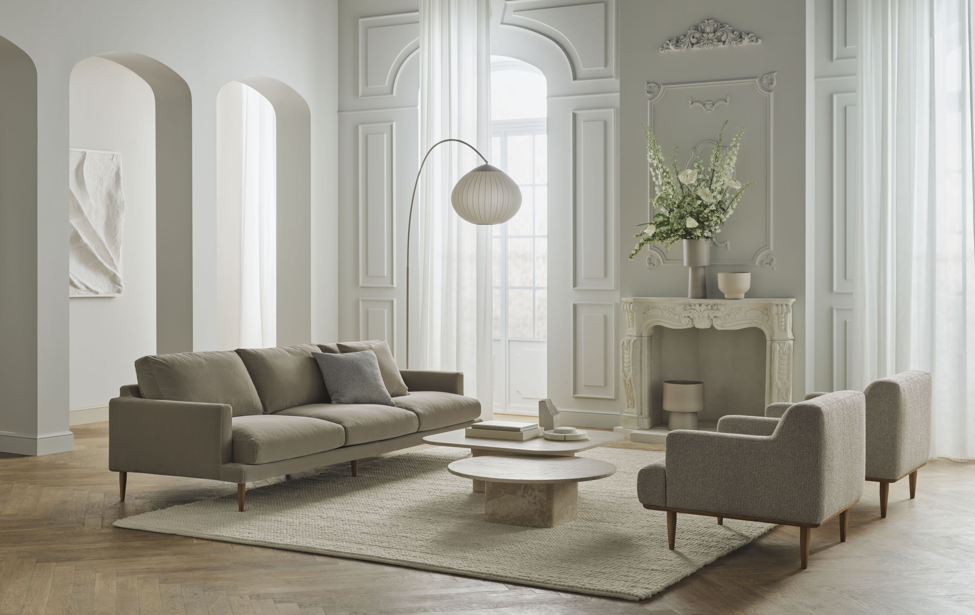 Sofa 3-zits VENEDA met een basis van donker eikenhout