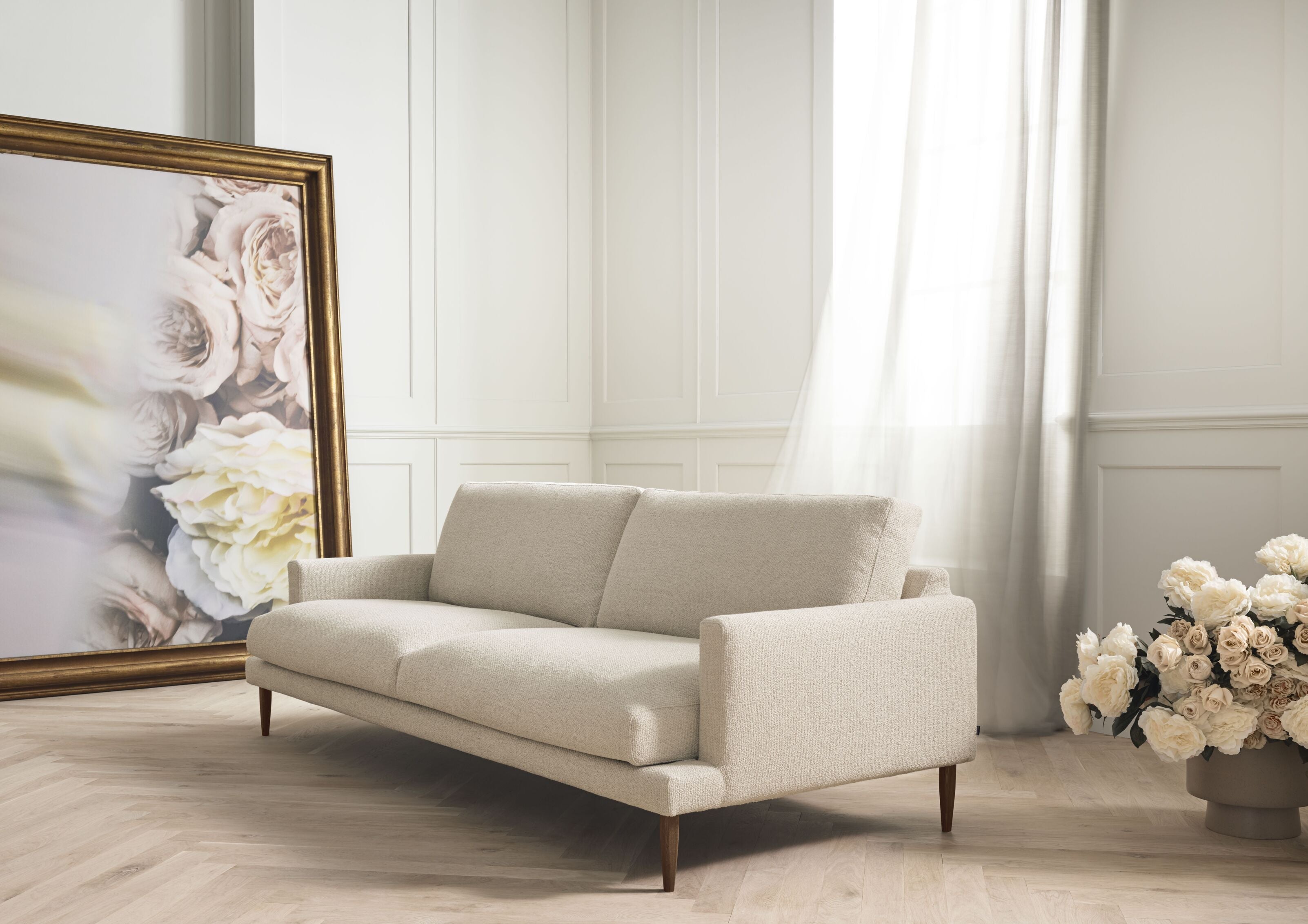 Rechthoekige hoekbank VENEDA SLIM met eiken basis