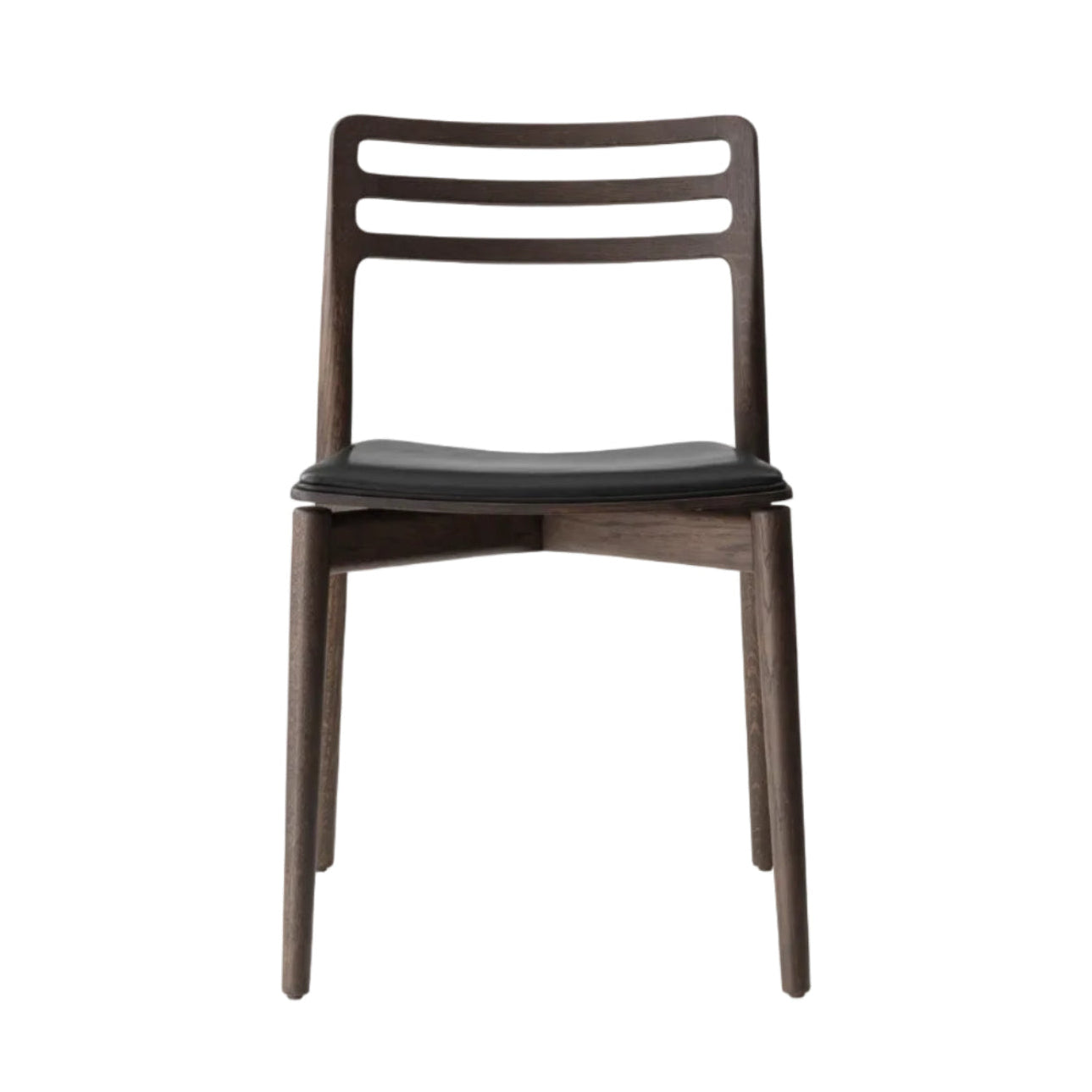 Stoel CABIN zwart leer met een donkere eiken basis