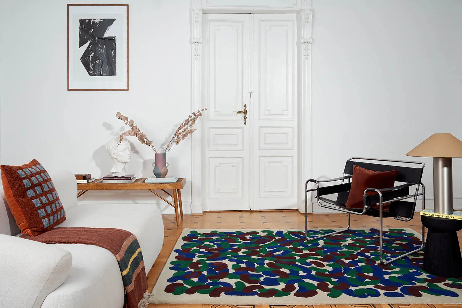 TOKYO Beige Rug with Navy and Brown