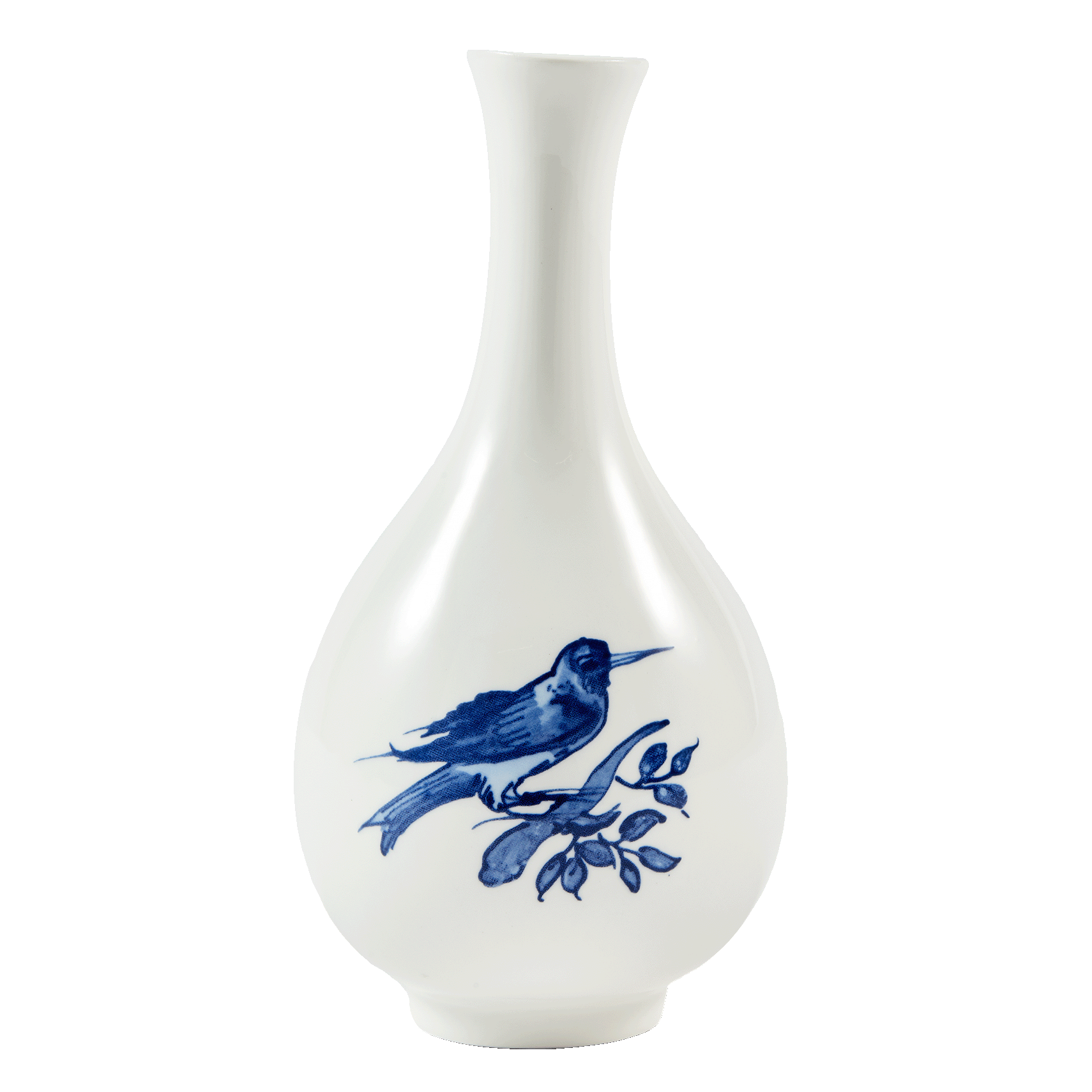SMALL BIRD White Vase with Orange and Blue