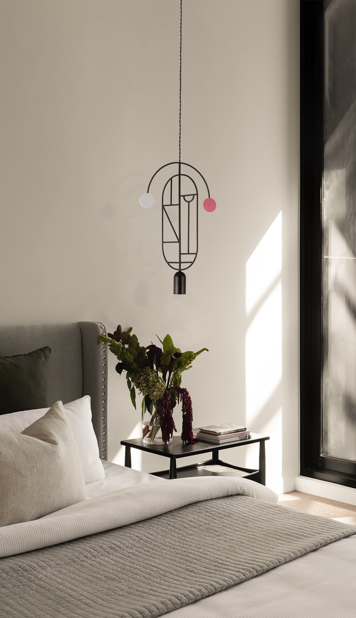 Hanglamp WOODEN DOTS WD07 grafiet met rood en wit