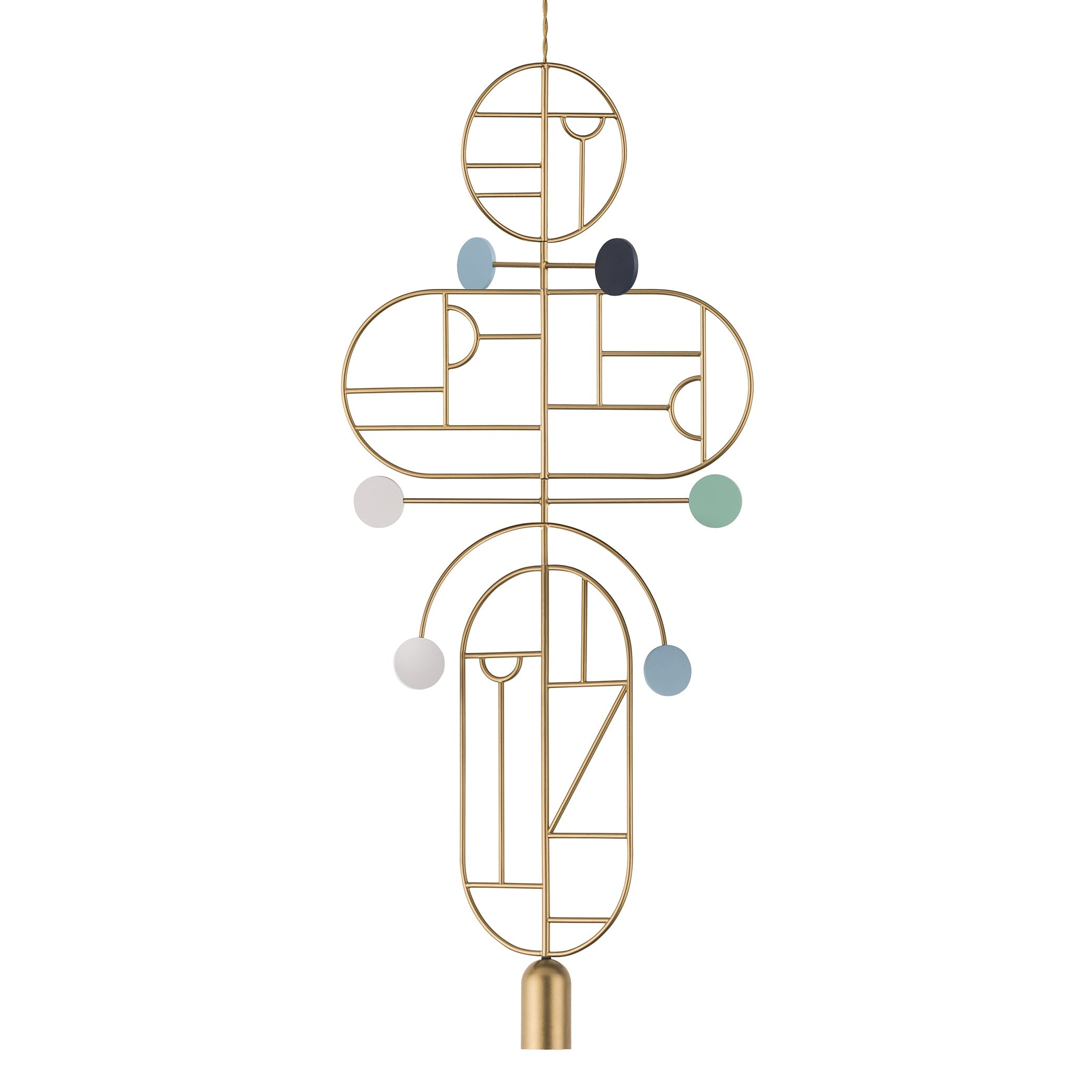 Hanglamp WOODEN DOTS WDS19 messing met tinten van blauw en wit