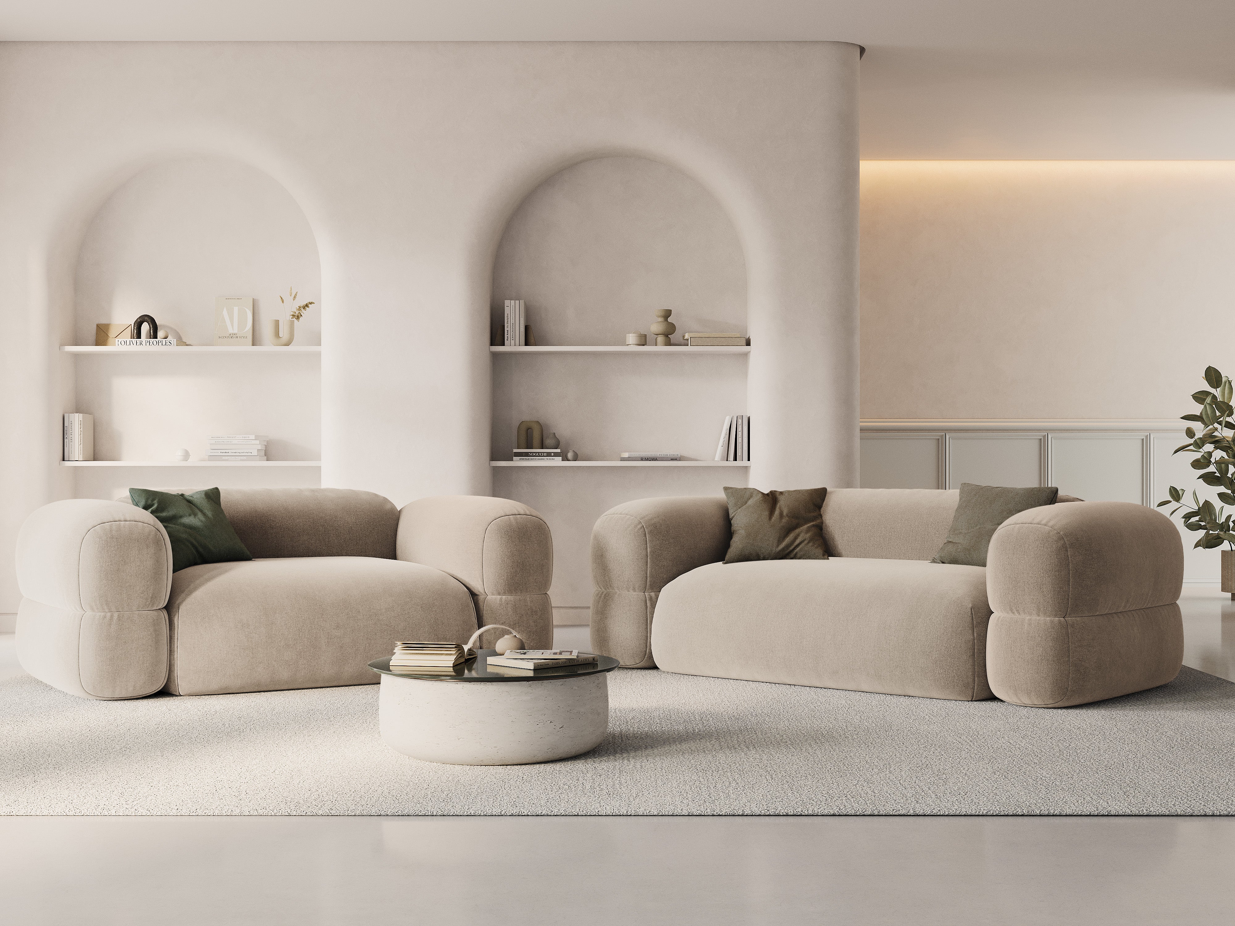 Velvet 3-Seater Sofa ROGER Light Beige
